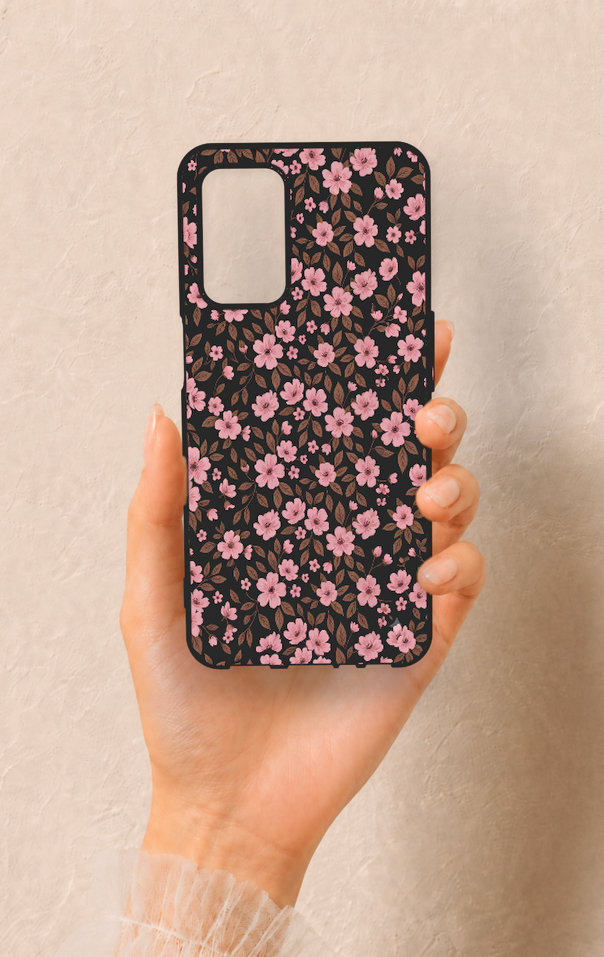 Oppo A55 Uyumlu Mini Pembe Çiçek Desenli Silikon Kılıf