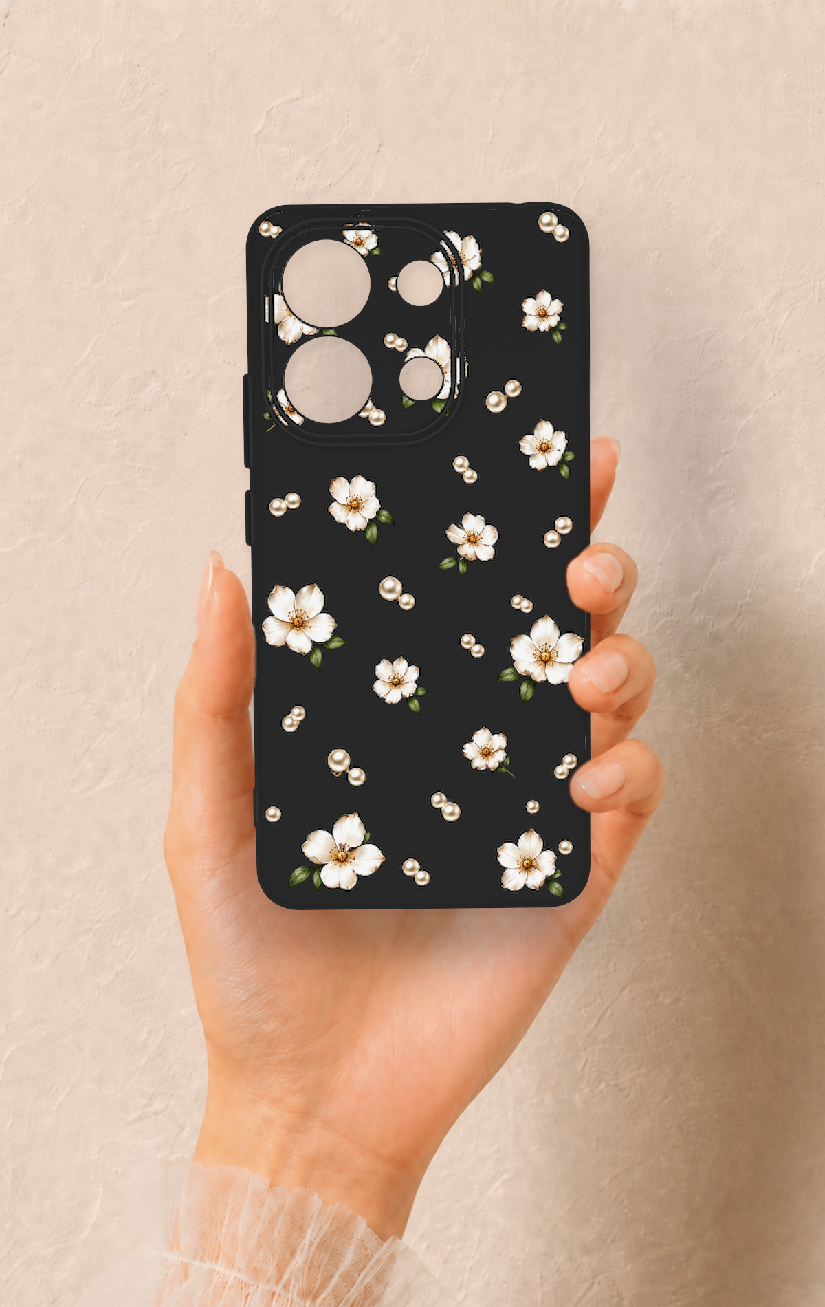 Redmi Note 13 4G Uyumlu İnci Papatya Desenli Silikon Kılıf