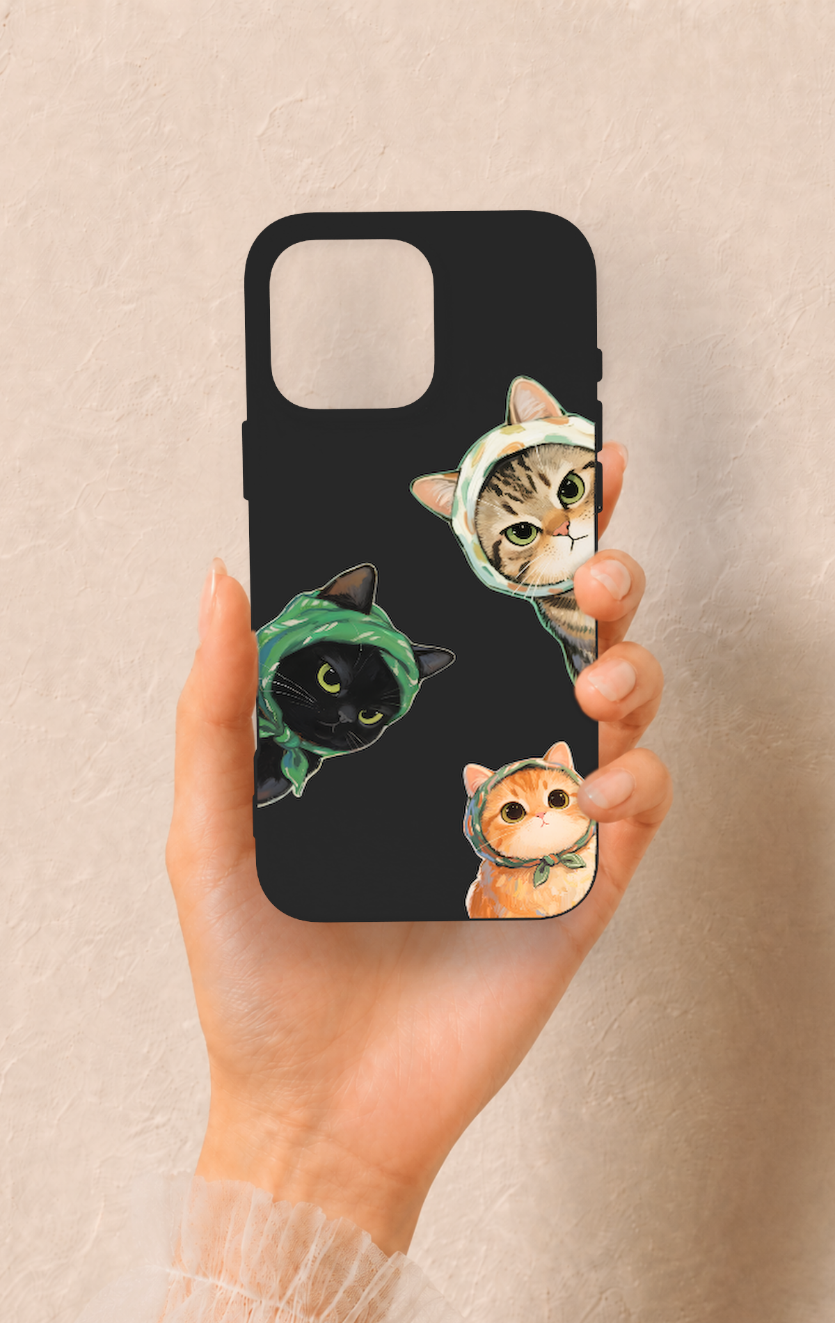 iPhone 16 Pro Max Uyumlu Kedi Ekibi Desenli Silikon Kılıf