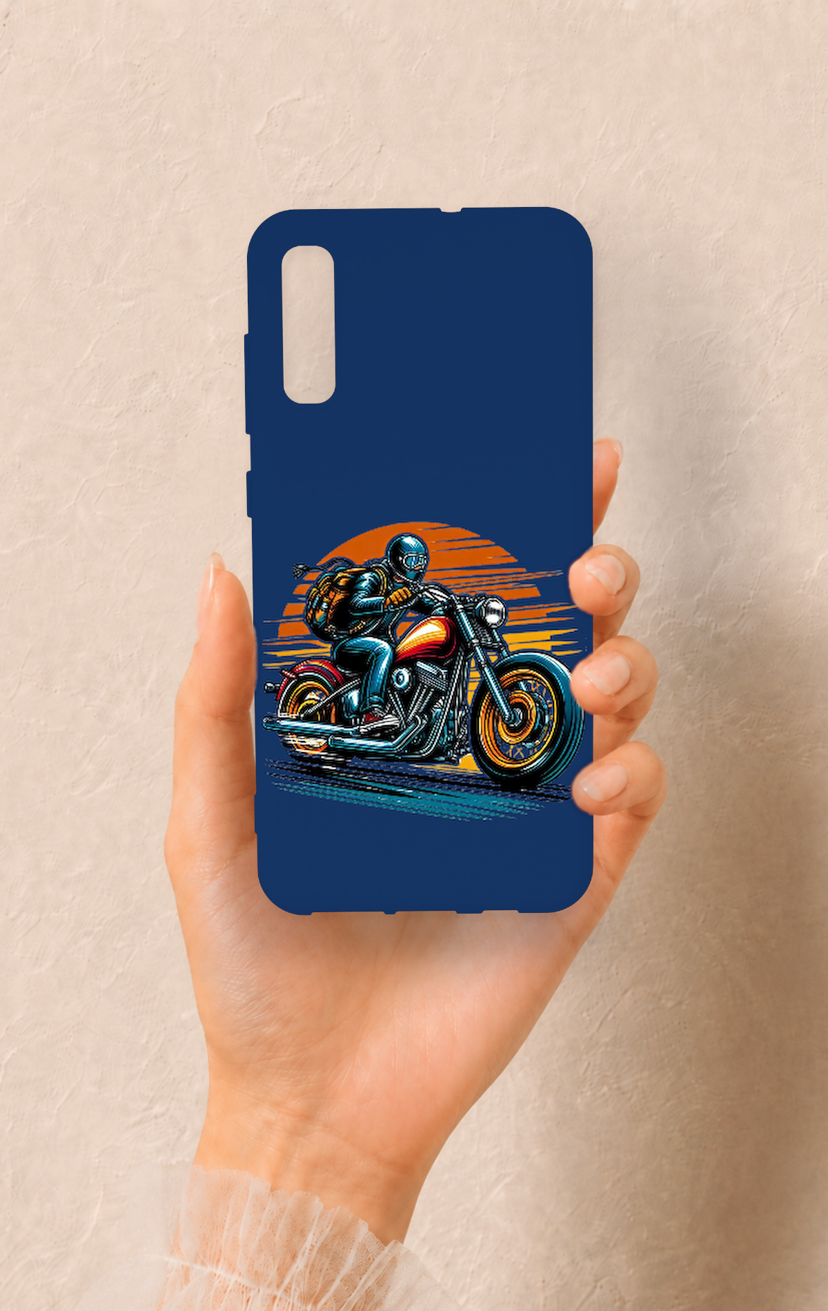 Samsung A70 Uyumlu Moto Rider Desenli Silikon Kılıf