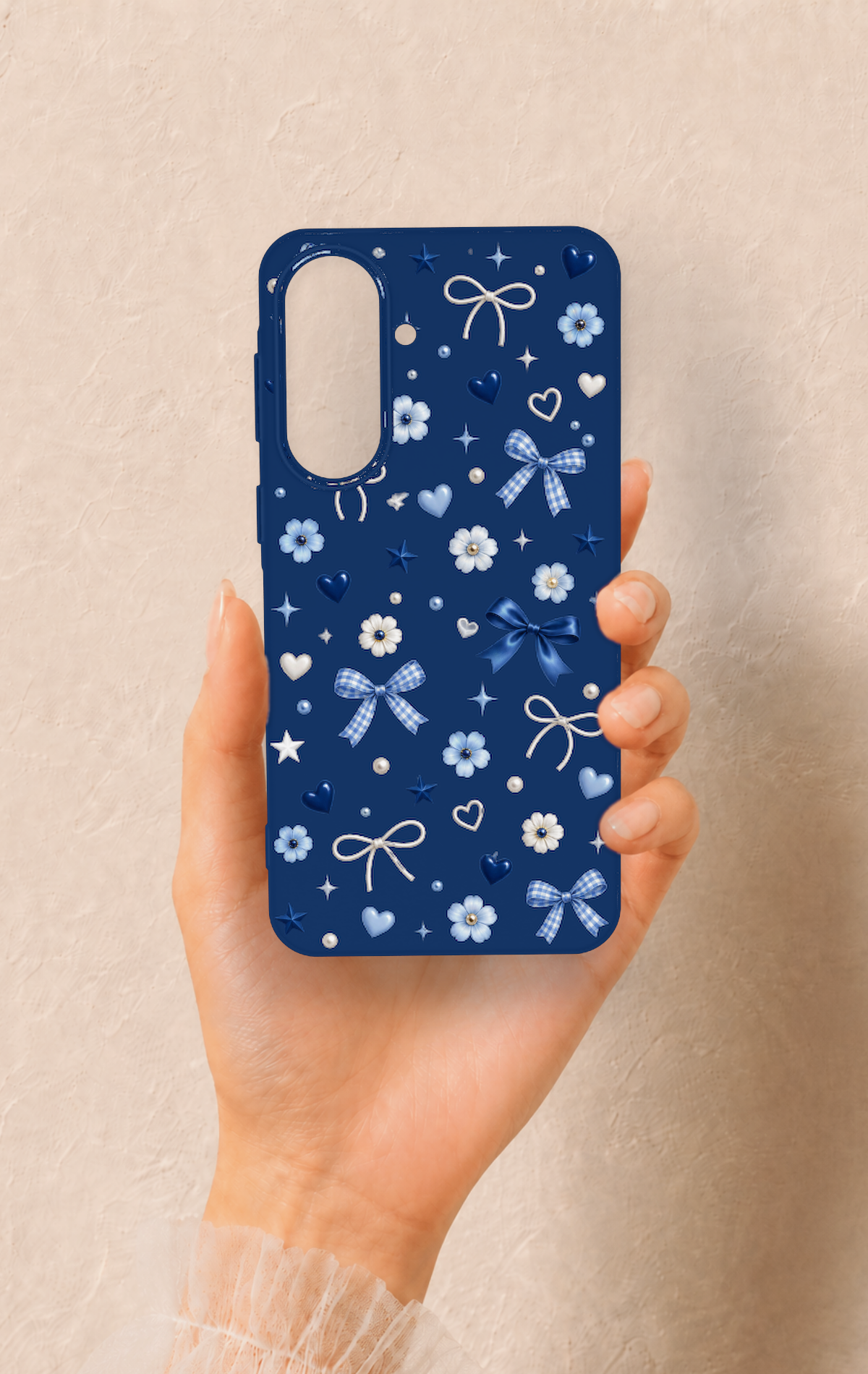 Samsung A57 Uyumlu Mavi Papatya Fiyonk Desenli Silikon Kılıf