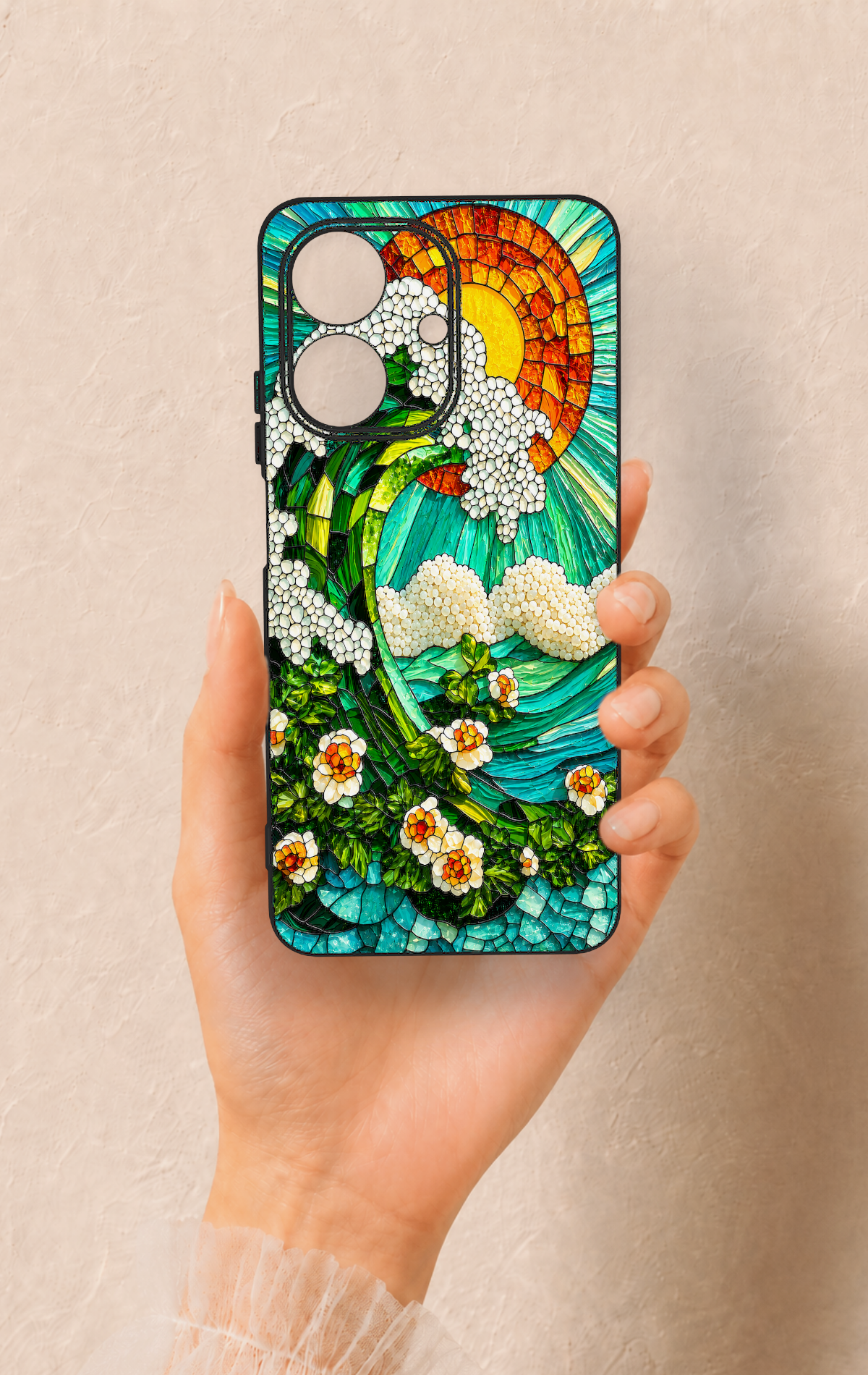 Realme Note 60 Uyumlu Mozaik Okyanus Dalgası Desenli Silikon Kılıf