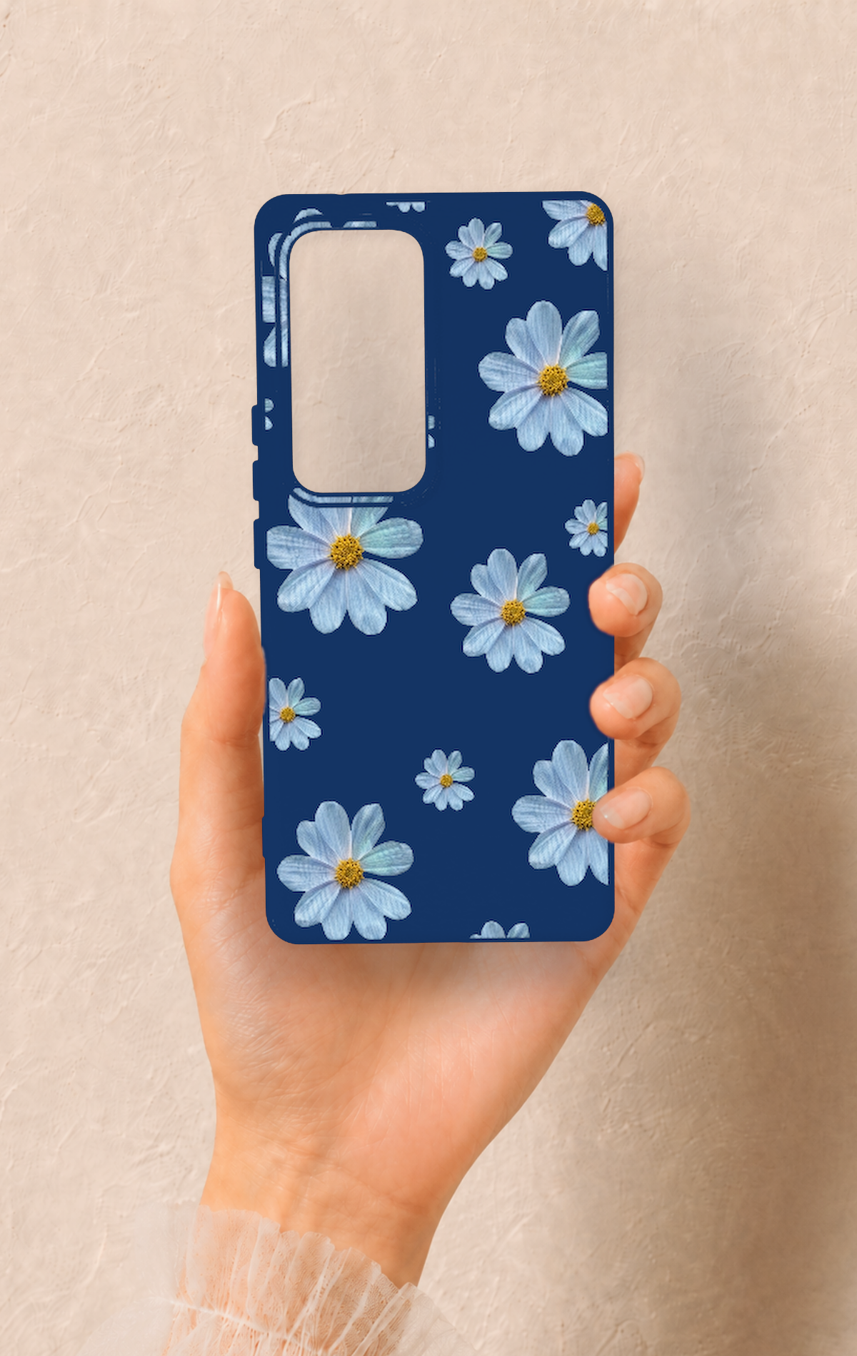 Vivo V30 Uyumlu Mavi Papatya Desenli Silikon Kılıf