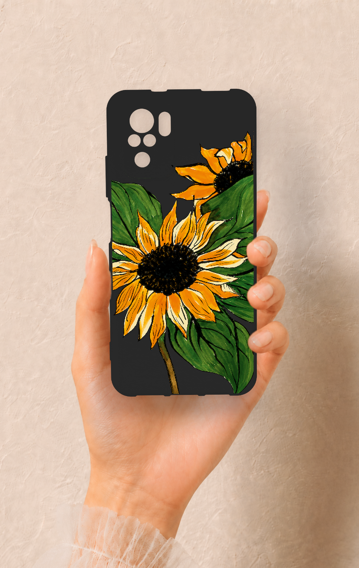 Redmi Note 10-10S Uyumlu Ay Çiçeği Desenli Silikon Kılıf