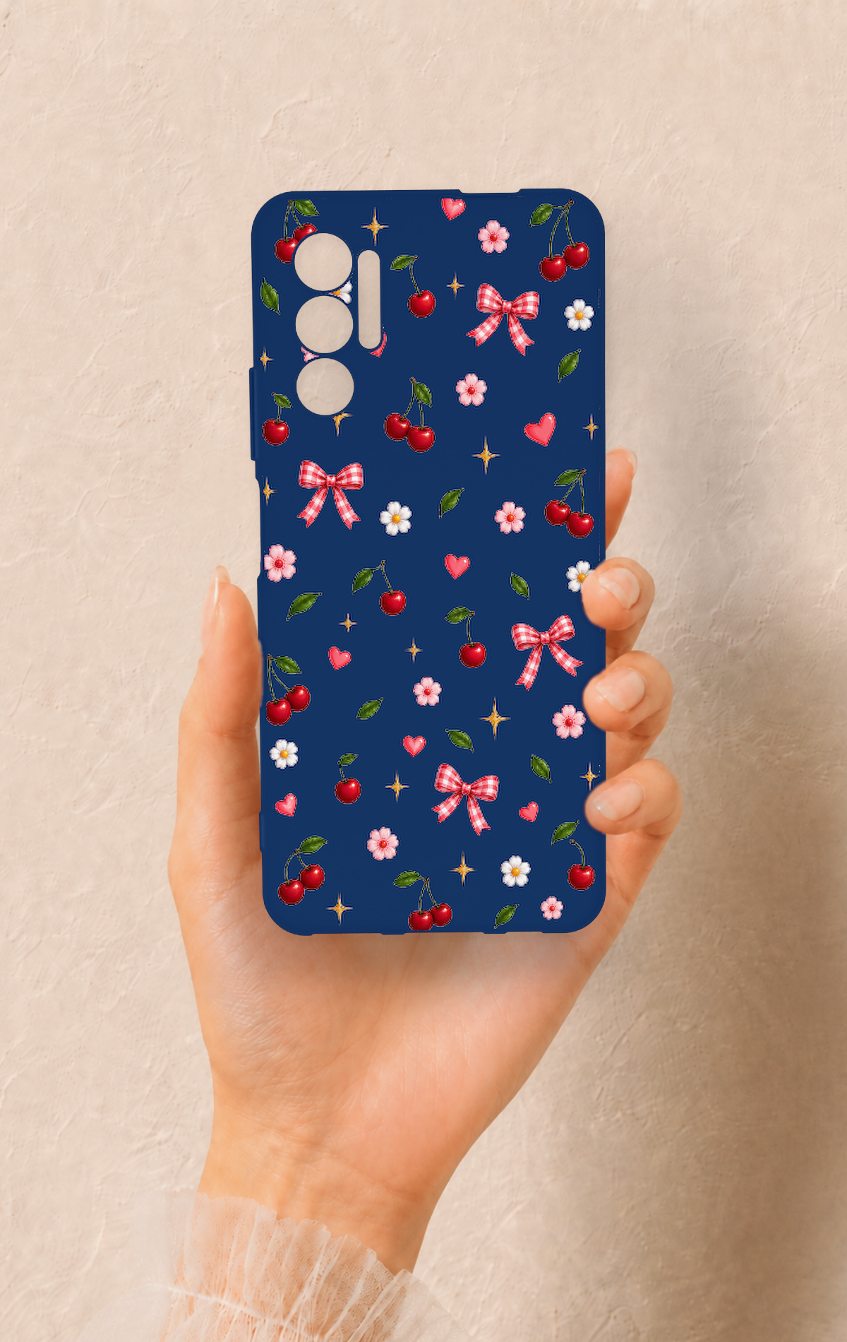 Tecno Pova 3 Uyumlu Çiçek Kiraz Fiyonk Desenli Silikon Kılıf