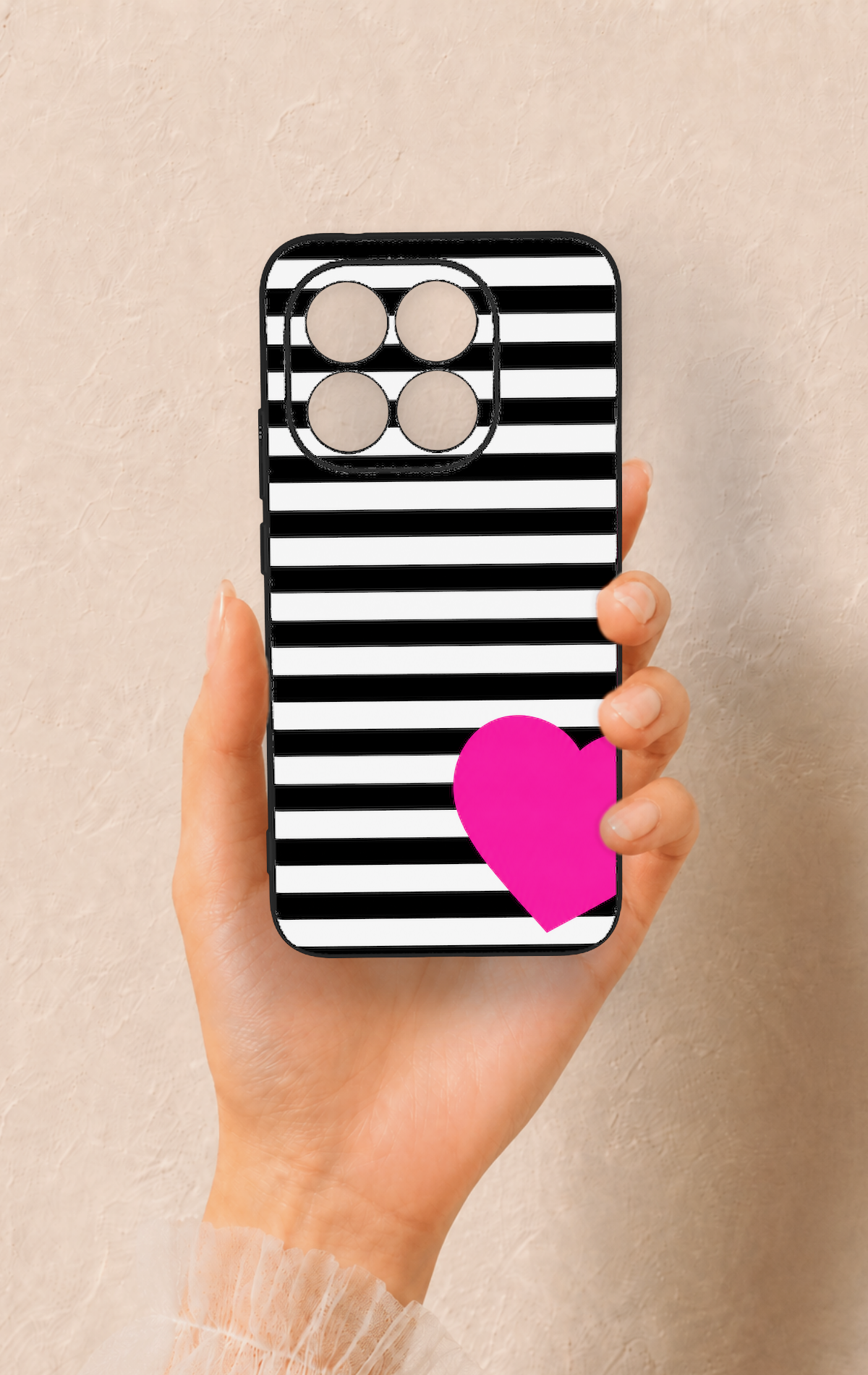 Mi 15T 5G Uyumlu Çizgili Kalp Desenli Silikon Kılıf