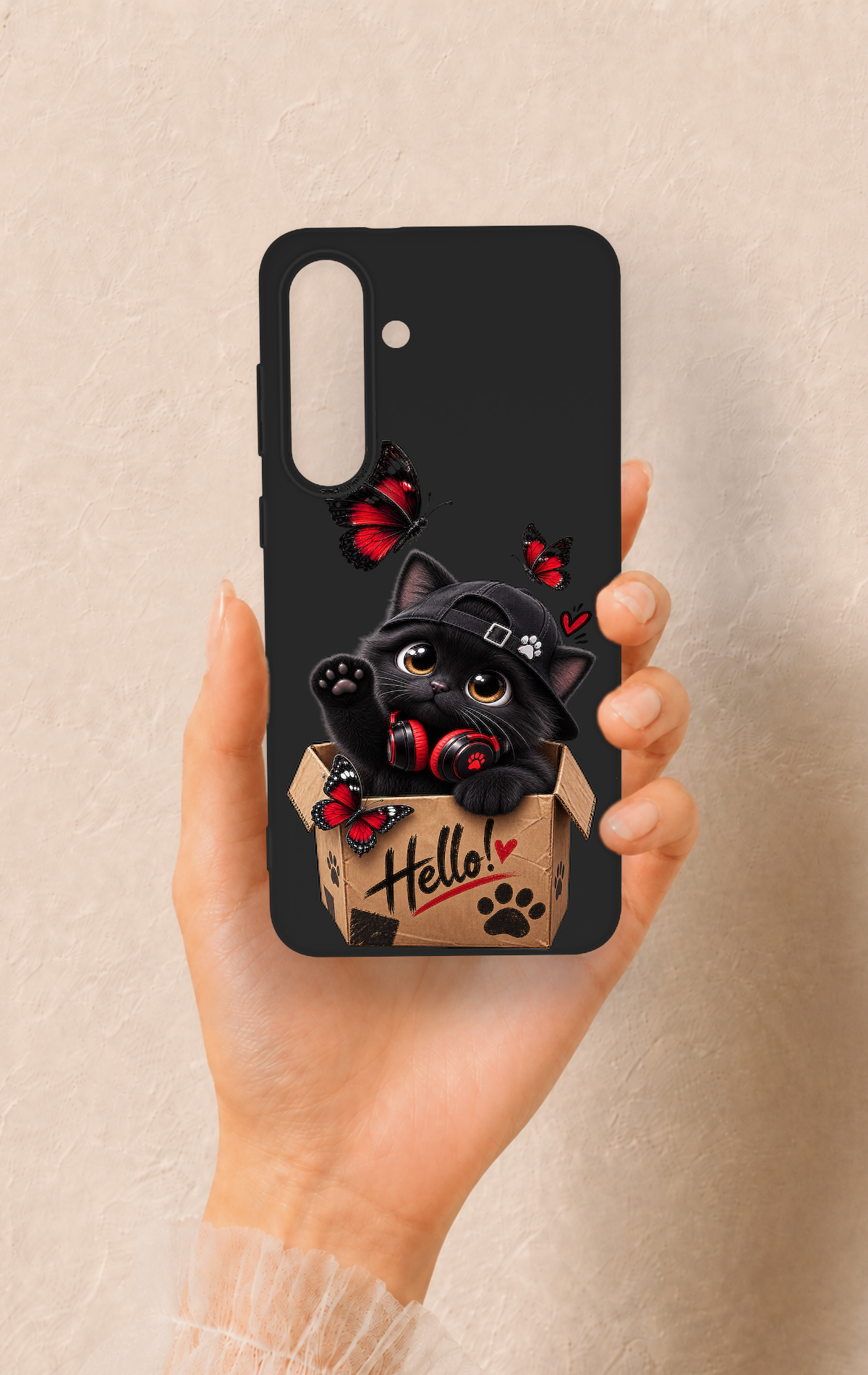 Samsung S25Fe Uyumlu Hello Cat Desenli Silikon Kılıf