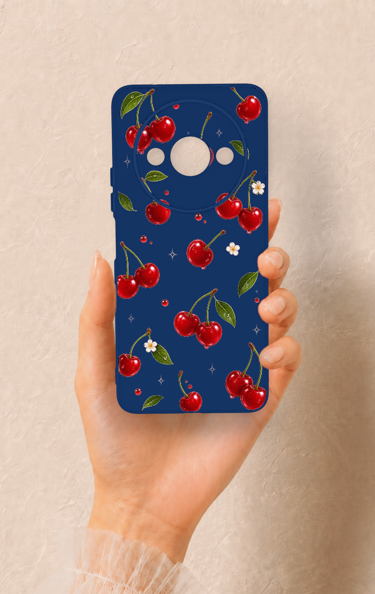 Redmi A3 Uyumlu Kiraz Papatya Desenli Silikon Kılıf