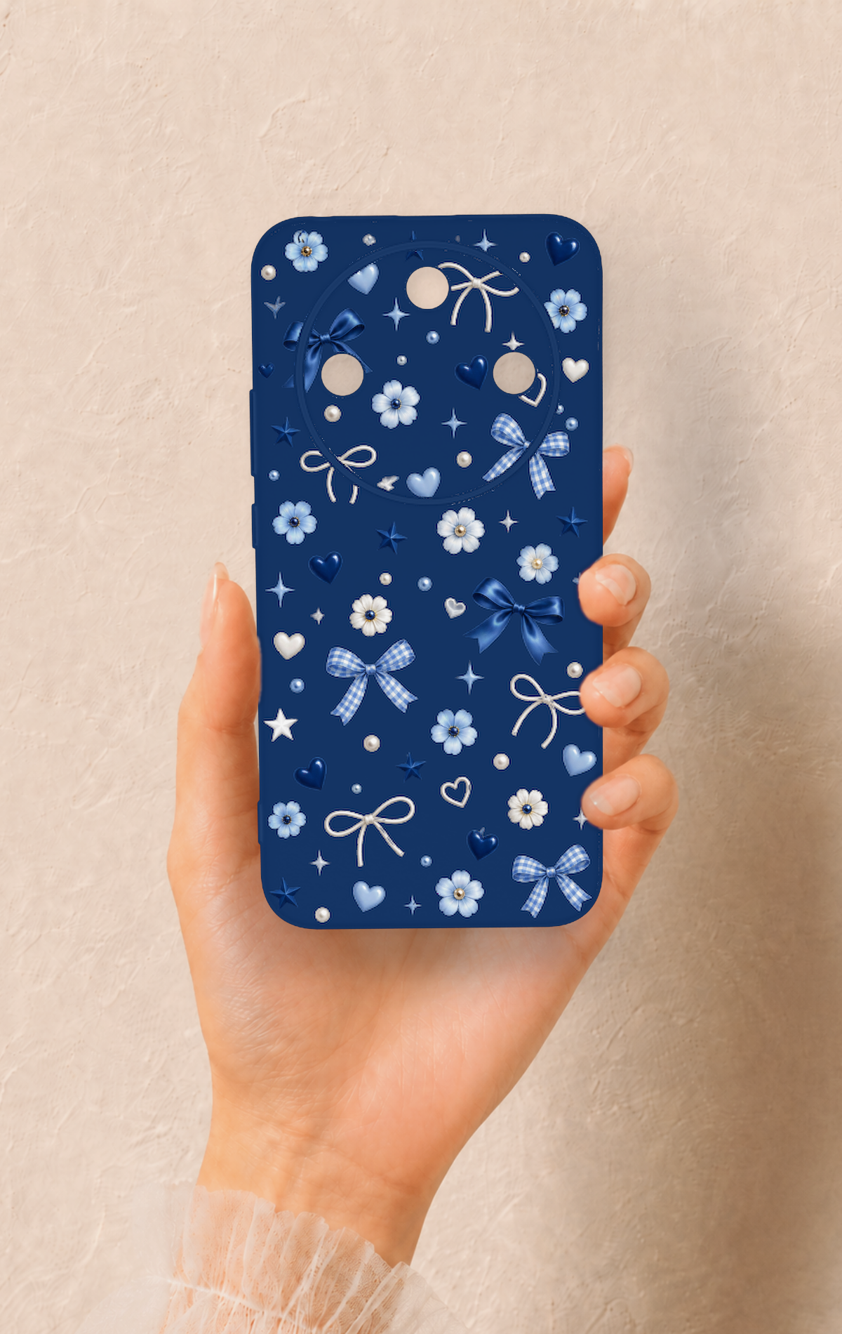 Honor Magic 8 Lite Uyumlu Mavi Papatya Fiyonk Desenli Silikon Kılıf