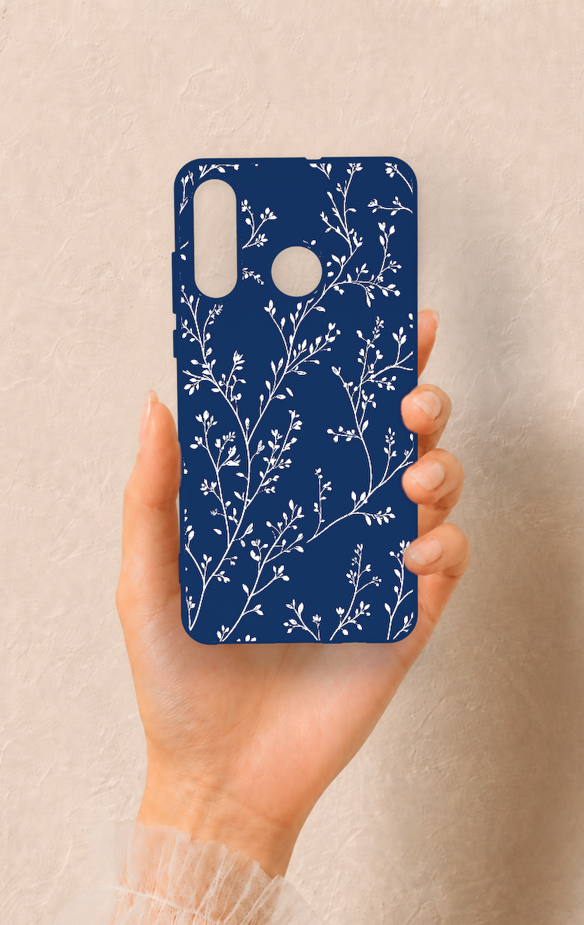 Huawei P30 Lite Uyumlu İnce Yaprak Dalı Desenli Silikon Kılıf