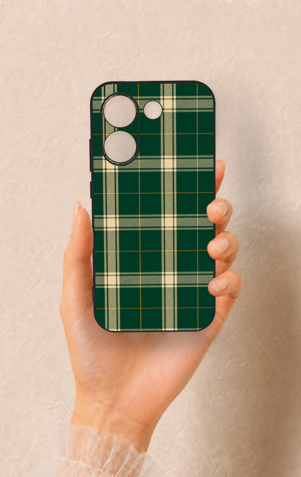 Poco X8 Pro Uyumlu Klasik Yeşil Ekose Desenli Silikon Kılıf