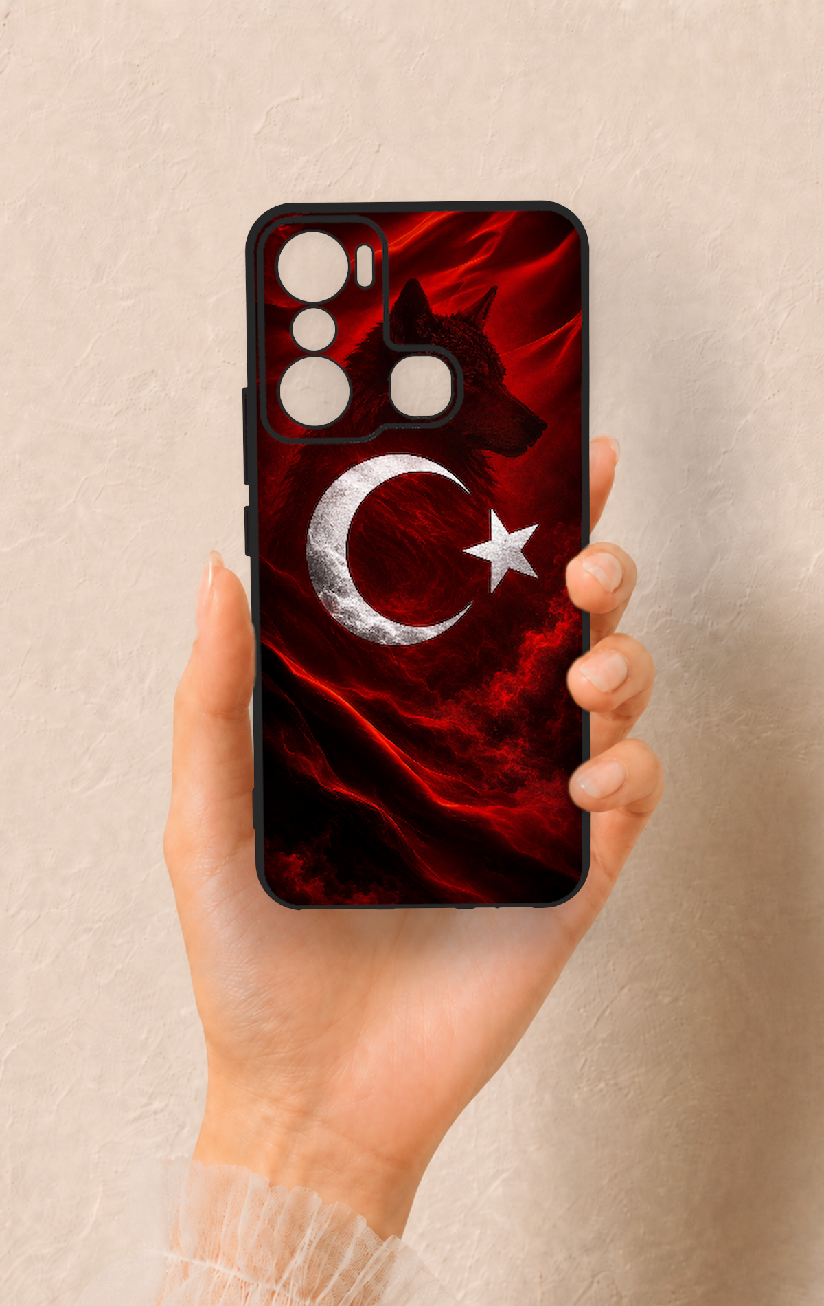 İnfinix Hot 20i Uyumlu Kurt Türk Bayrağı Desenli Silikon Kılıf