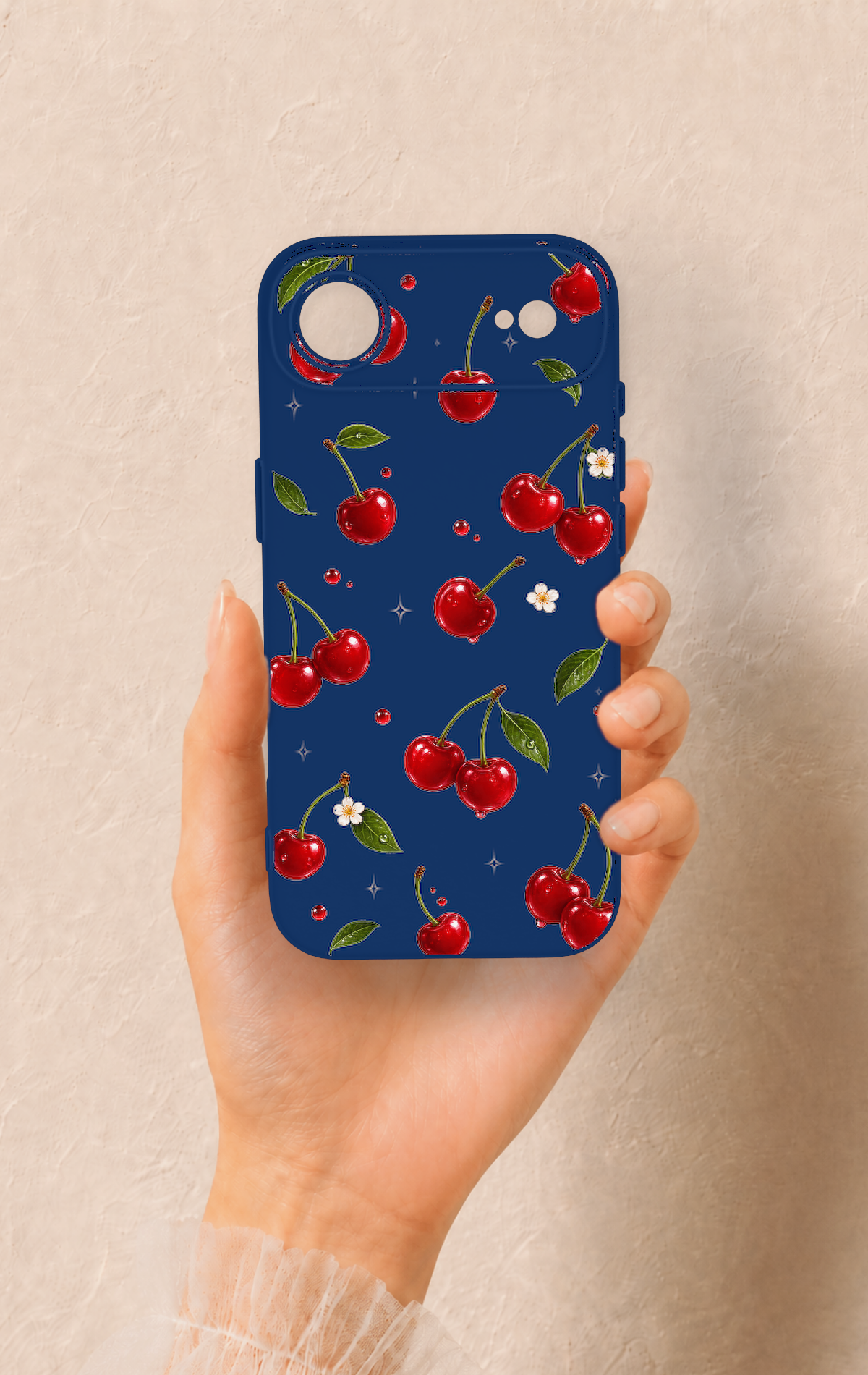 iPhone 17 Air Uyumlu Kiraz Papatya Desenli Silikon Kılıf