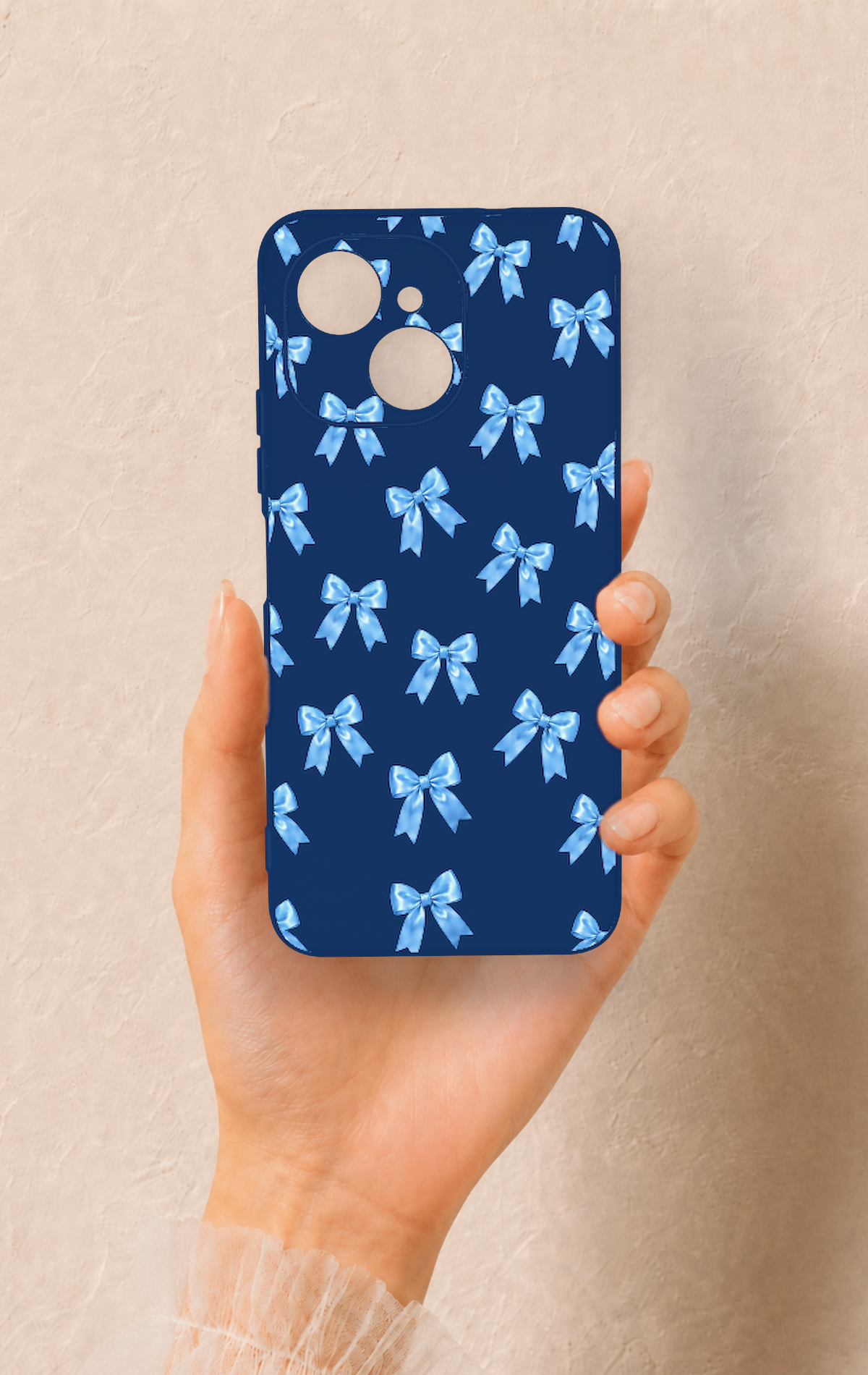 Tecno Spark 40C Uyumlu Mavi Fiyonk Kurdele Desenli Silikon Kılıf