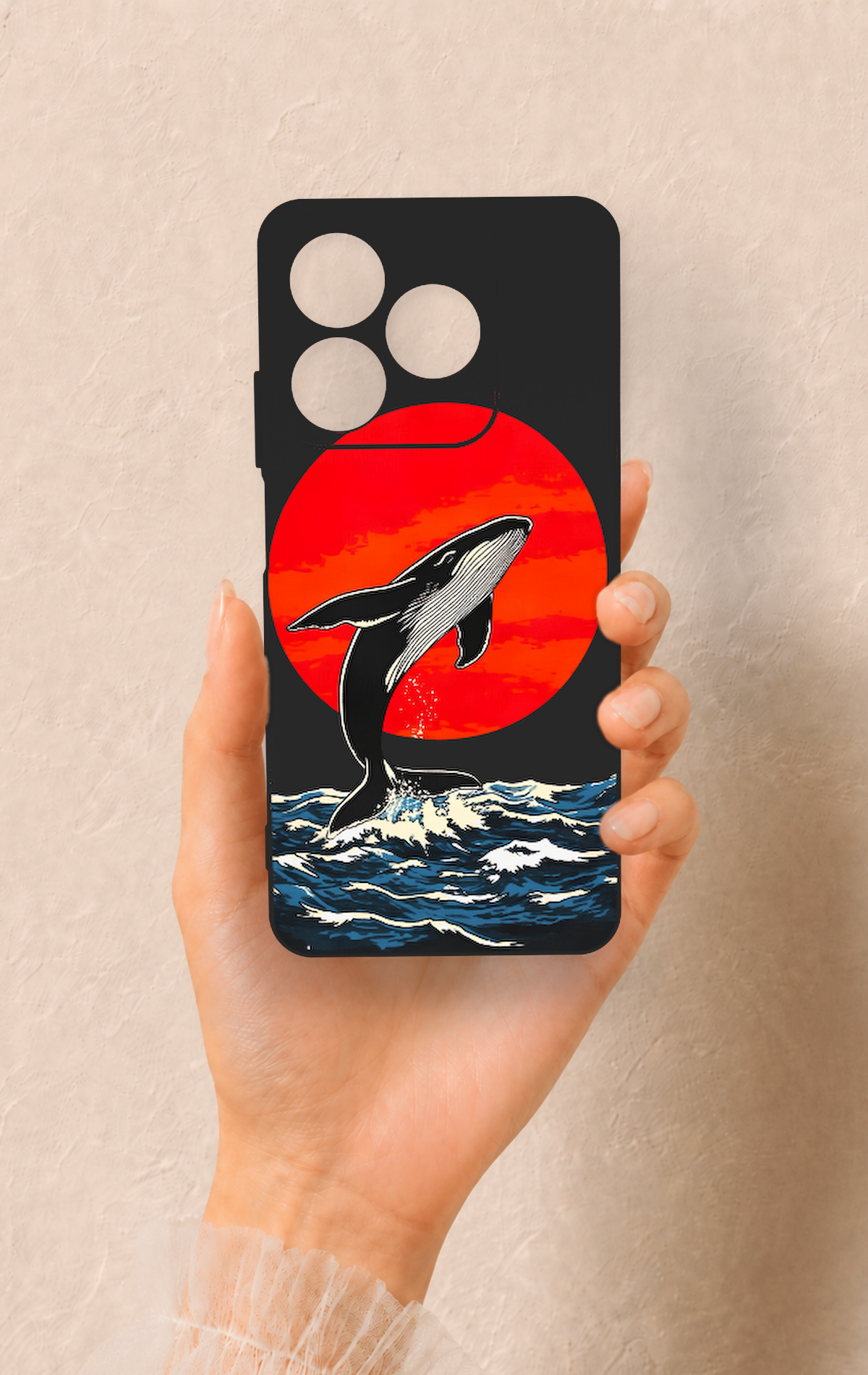 Realme C63 Uyumlu Kırmızı Güneş Balina Desenli Silikon Kılıf