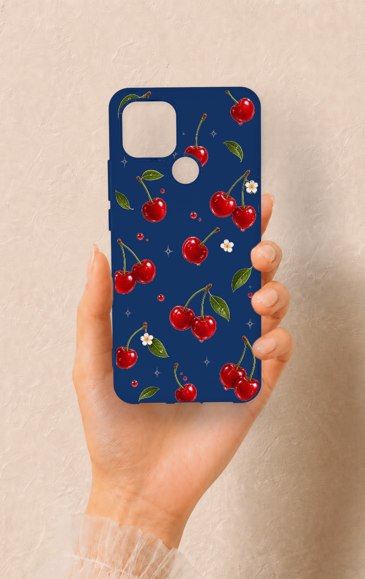 Oppo A15 Uyumlu Kiraz Papatya Desenli Silikon Kılıf