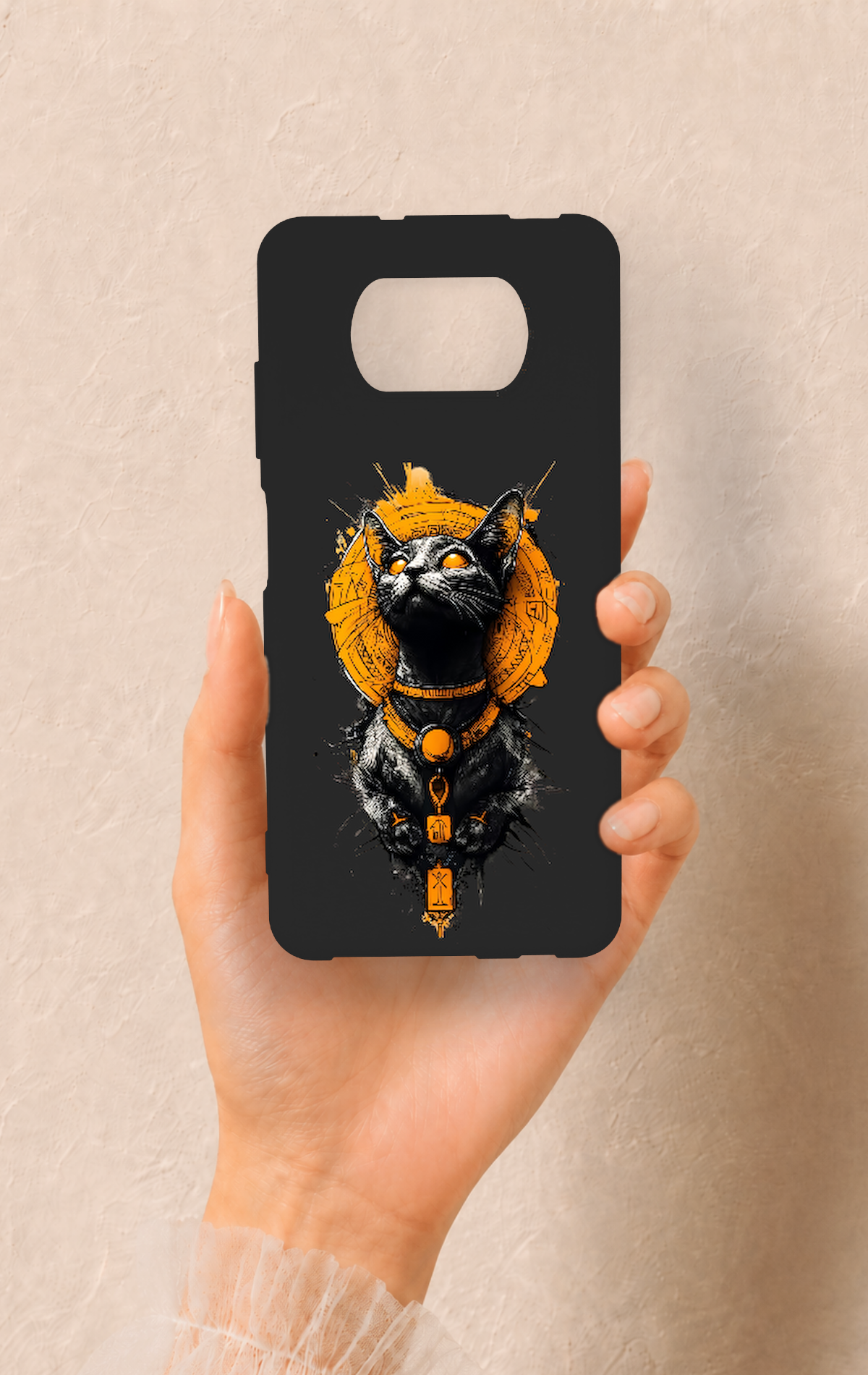 Poco X3 Uyumlu Mısırlı Kedi Tanrısı Desenli Silikon Kılıf