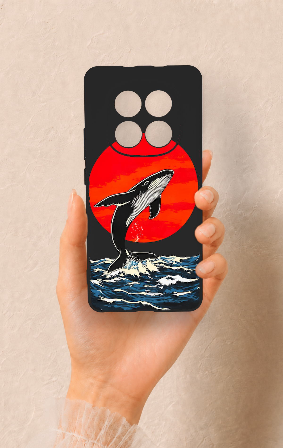 REDMİ NOTE 15 4G Uyumlu Kırmızı Güneş Balina Desenli Silikon Kılıf
