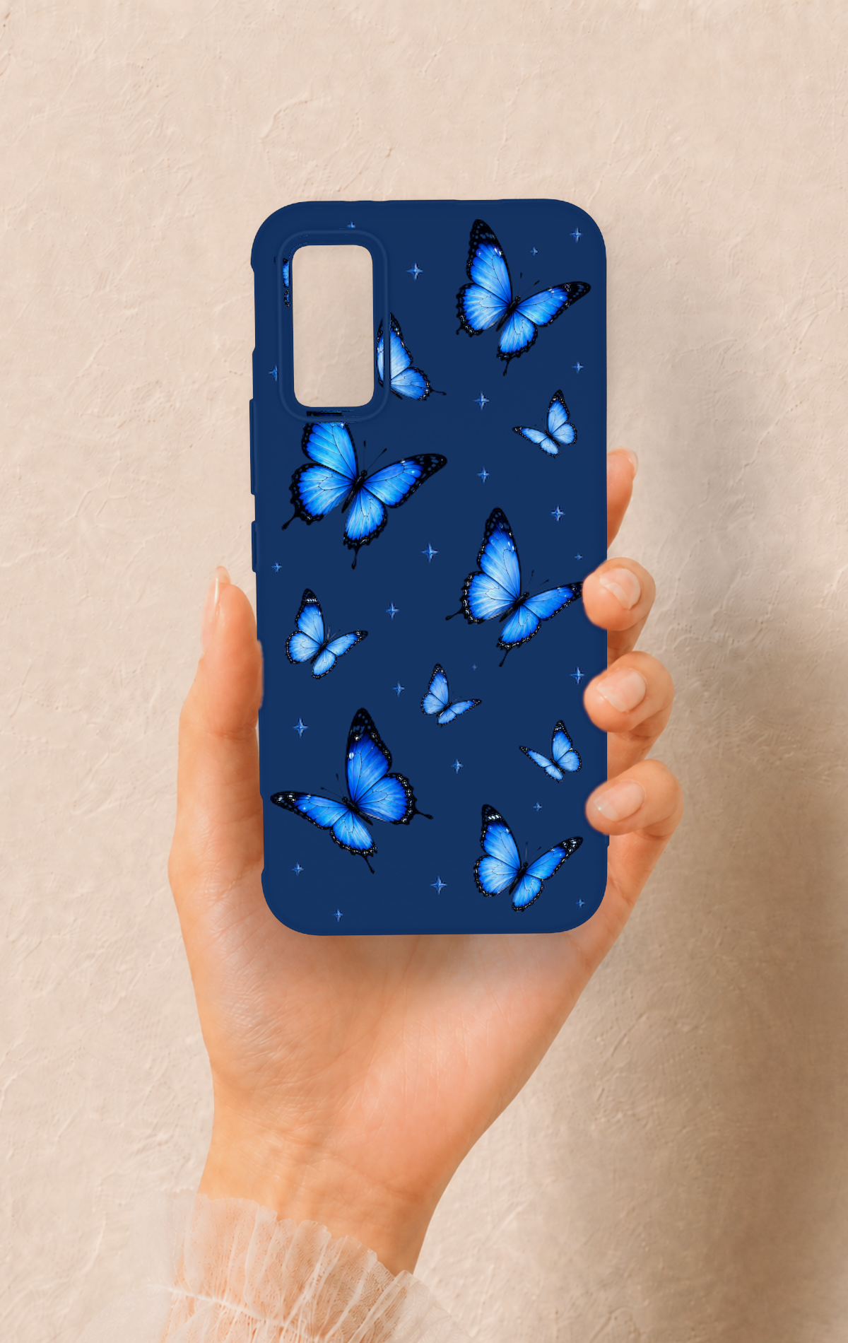 İnfinix Gt 30 Pro Uyumlu Parlak Mavi Kelebek Desenli Silikon Kılıf
