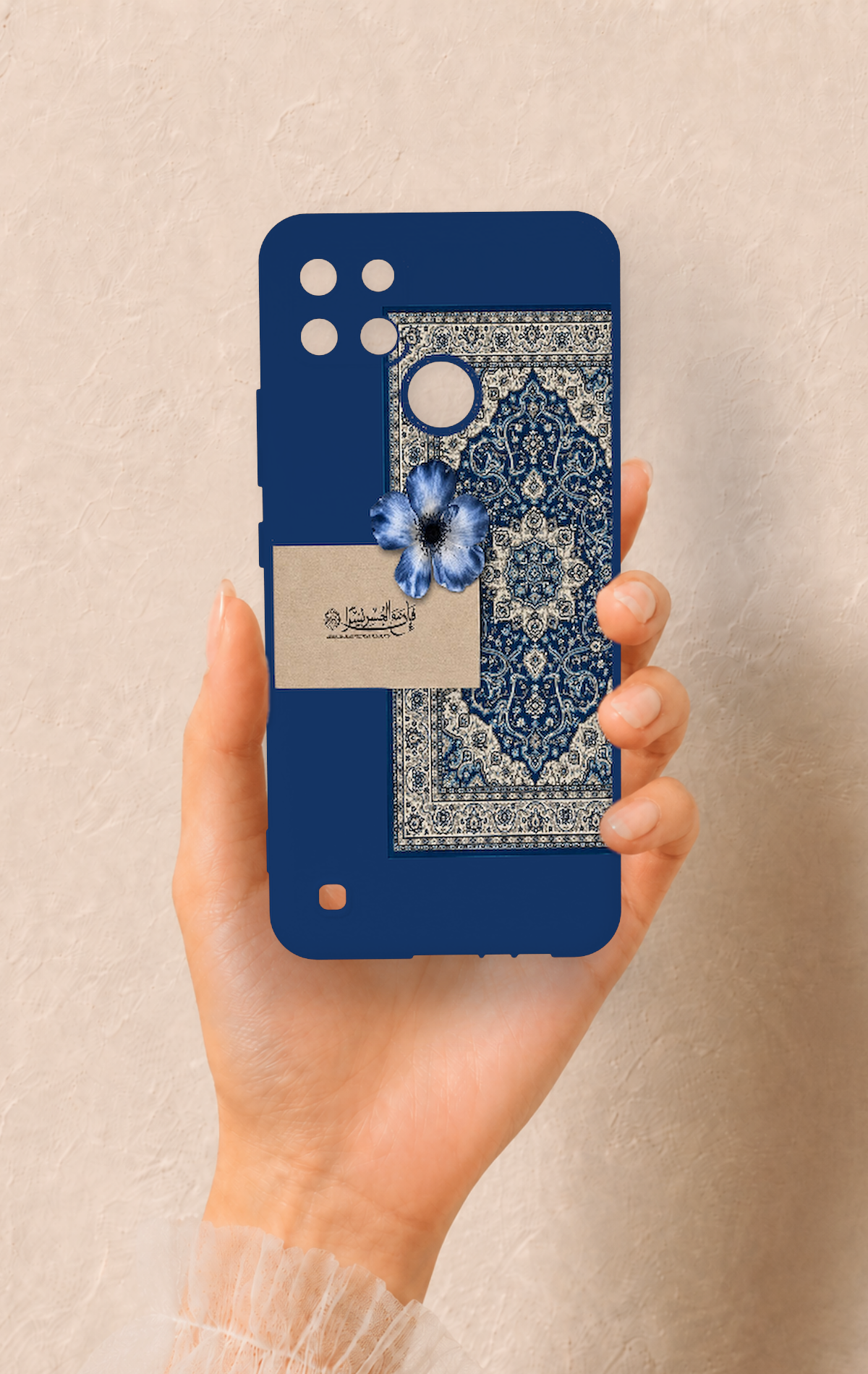 Realme C21Y Uyumlu Mavi Etnik Halı Desenli Silikon Kılıf