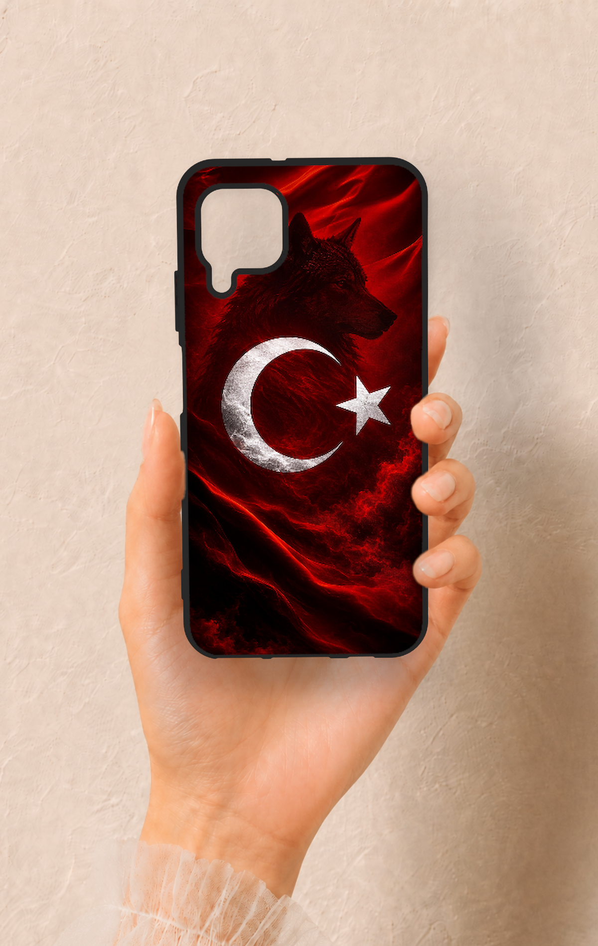 Huawei P40 Lite Uyumlu Kurt Türk Bayrağı Desenli Silikon Kılıf