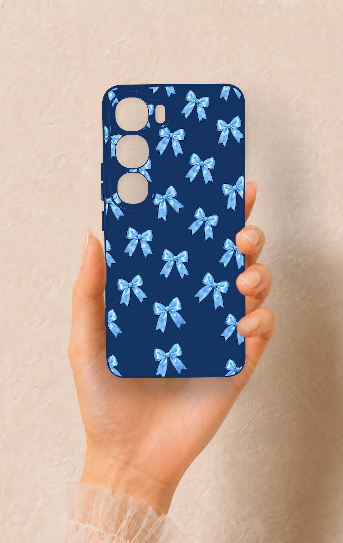 Vivo V40 Lite 5G Uyumlu Mavi Fiyonk Kurdele Desenli Silikon Kılıf