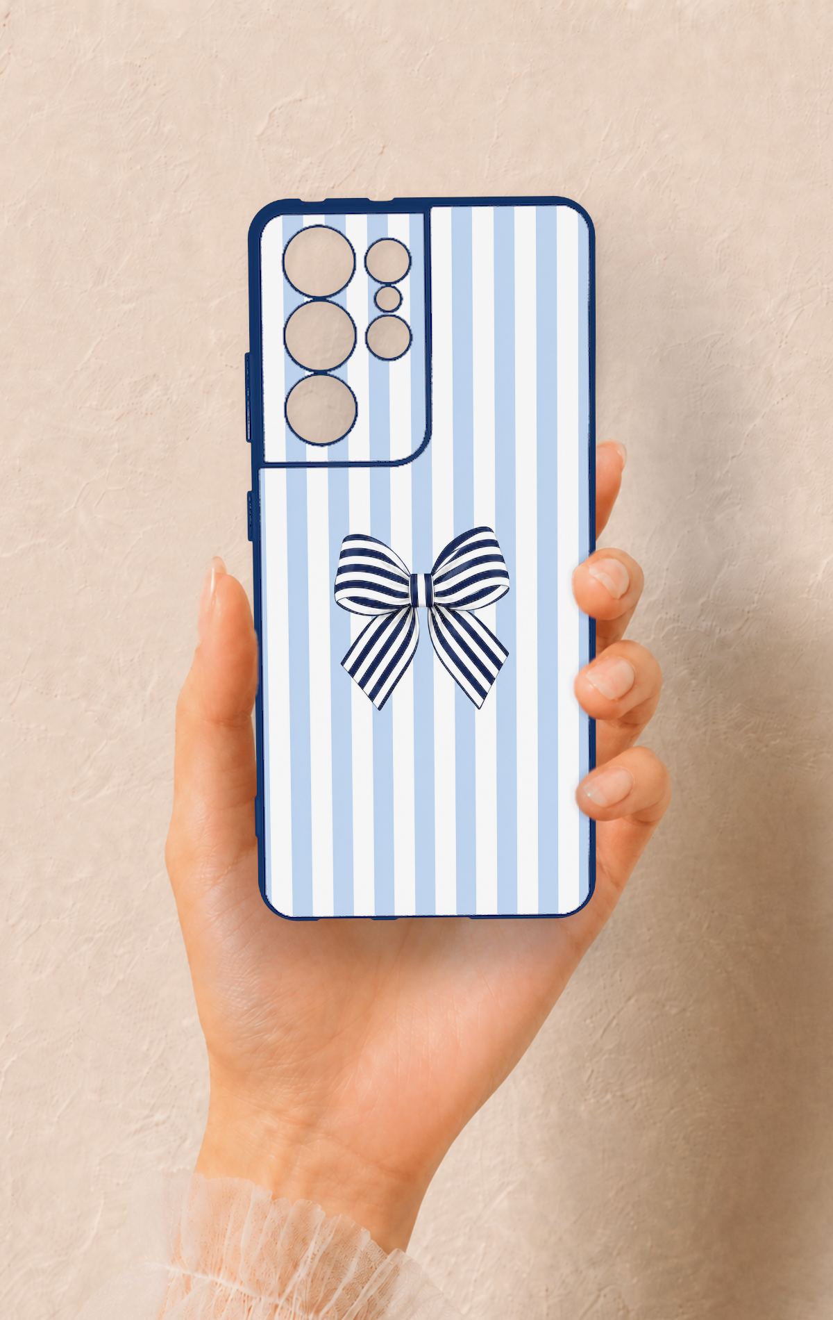 Samsung S21 Ultra Uyumlu Mavi Beyaz Kurdele Desenli Silikon Kılıf
