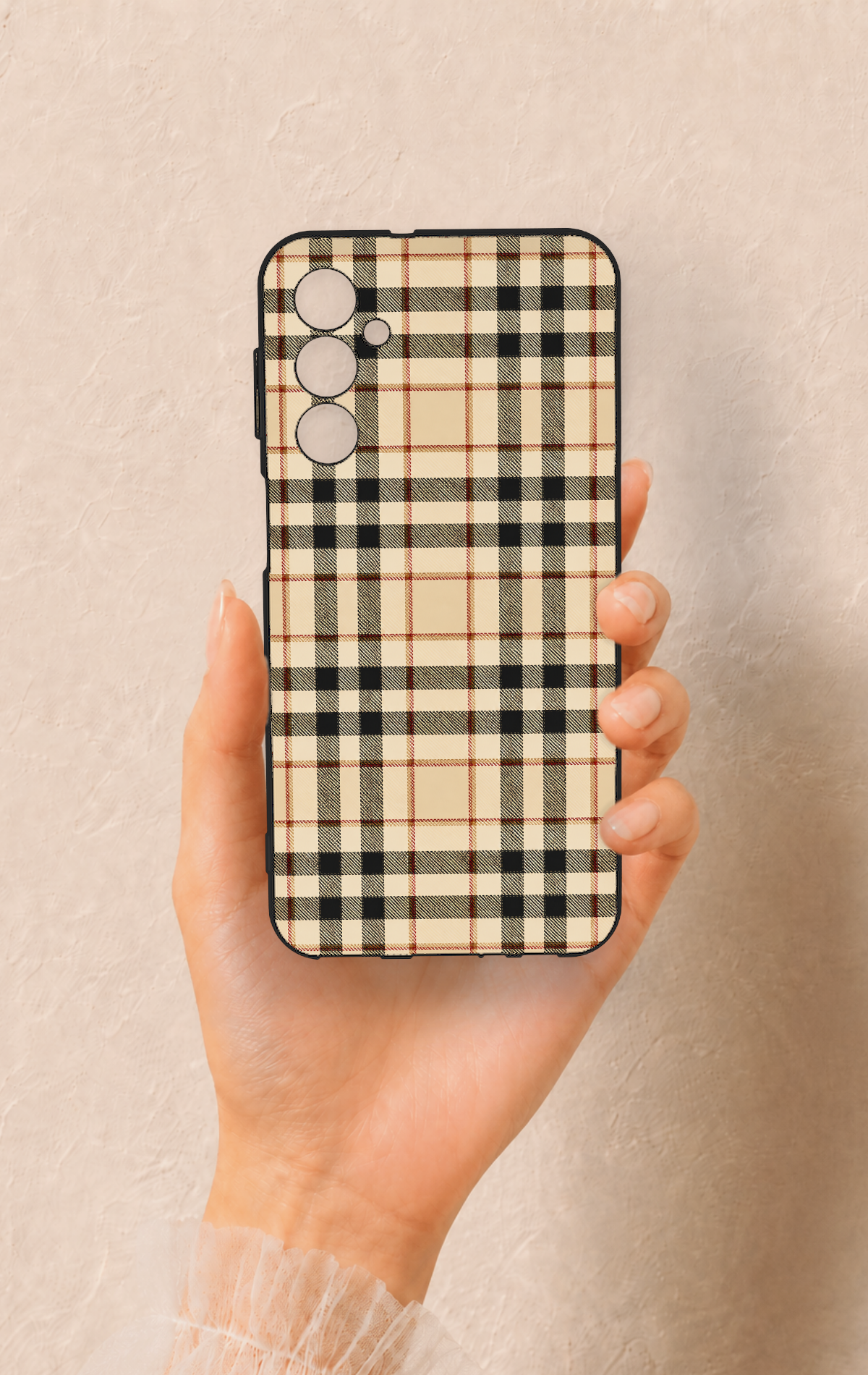 Samsung M34 Uyumlu Karamel Siyah Ekose Desenli Silikon Kılıf