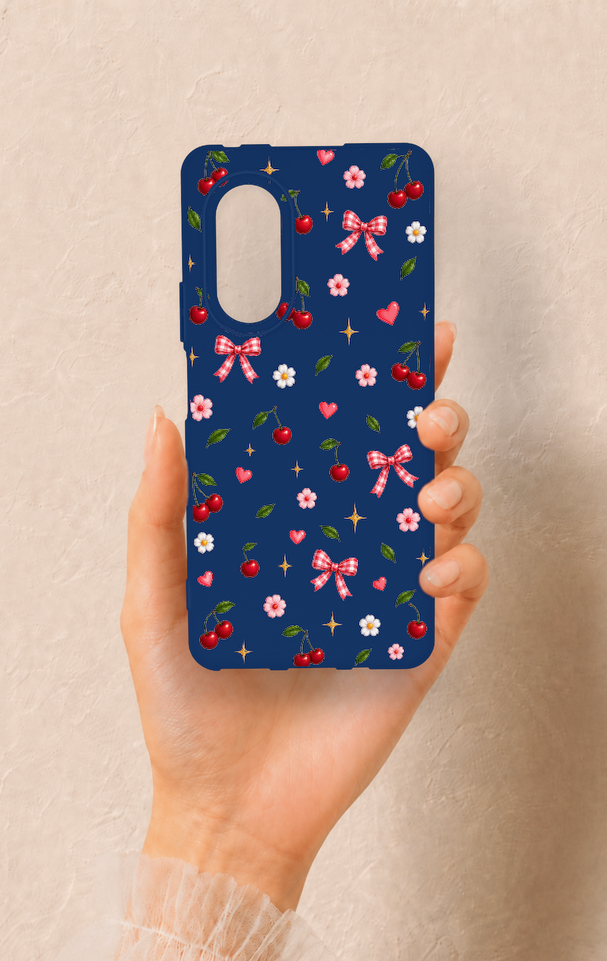 Huawei Nova 9Se Uyumlu Çiçek Kiraz Fiyonk Desenli Silikon Kılıf