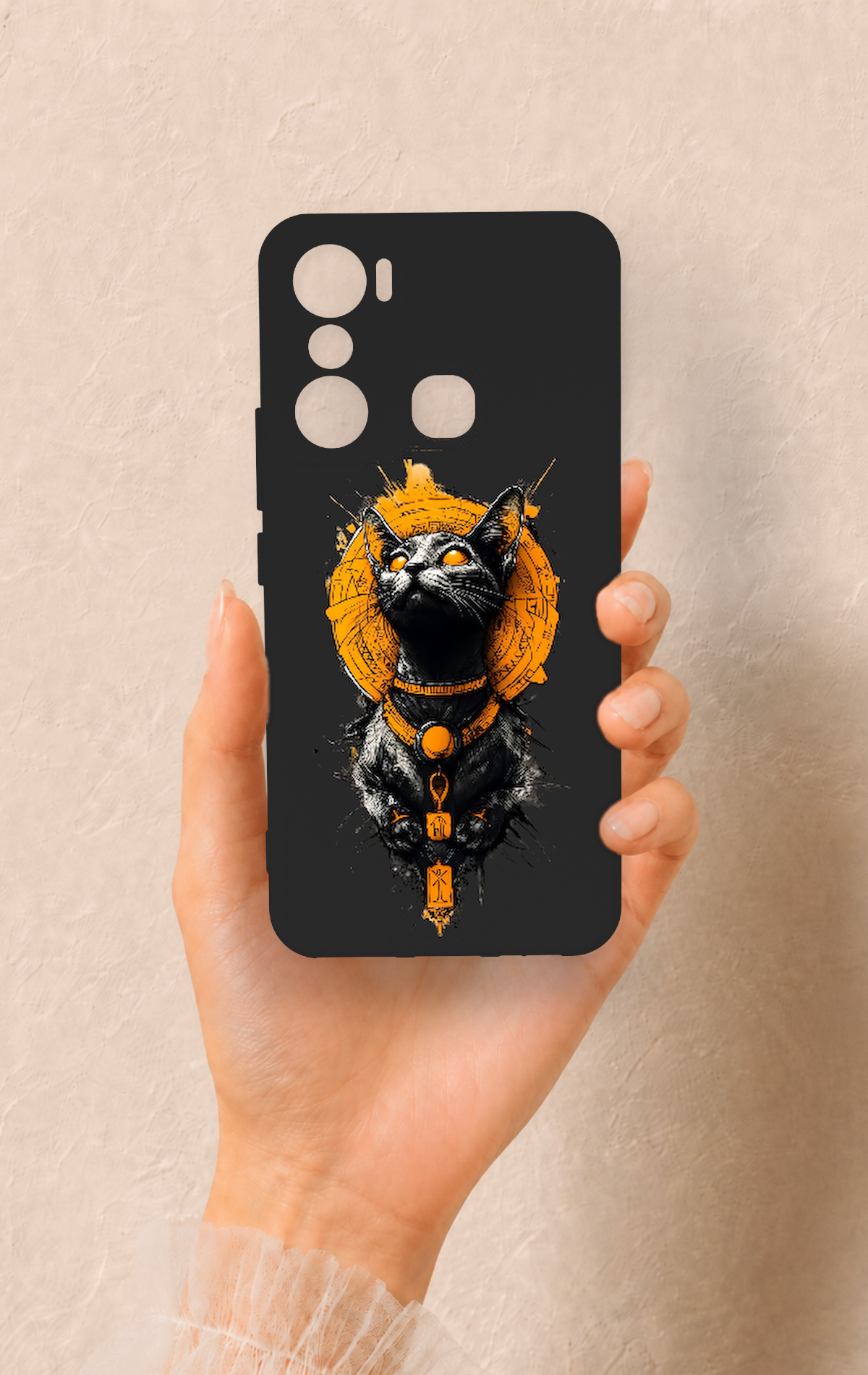 İnfinix Hot 20i Uyumlu Mısırlı Kedi Tanrısı Desenli Silikon Kılıf