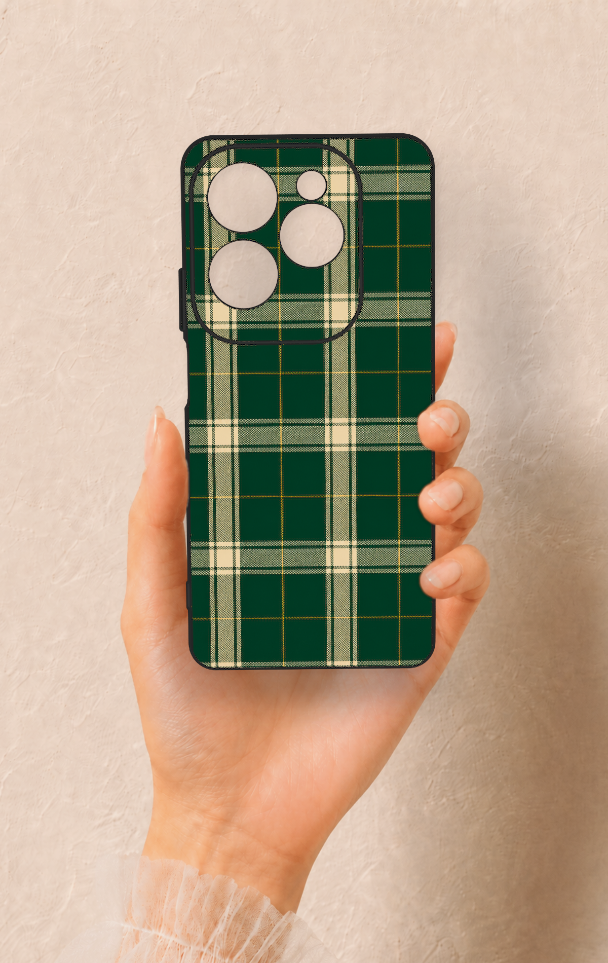 İnfinix Hot 40 Pro Uyumlu Klasik Yeşil Ekose Desenli Silikon Kılıf