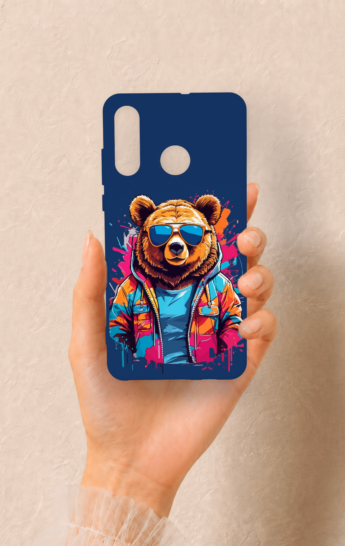 Huawei P30 Lite Uyumlu Gözlüklü Ayı Desenli Silikon Kılıf
