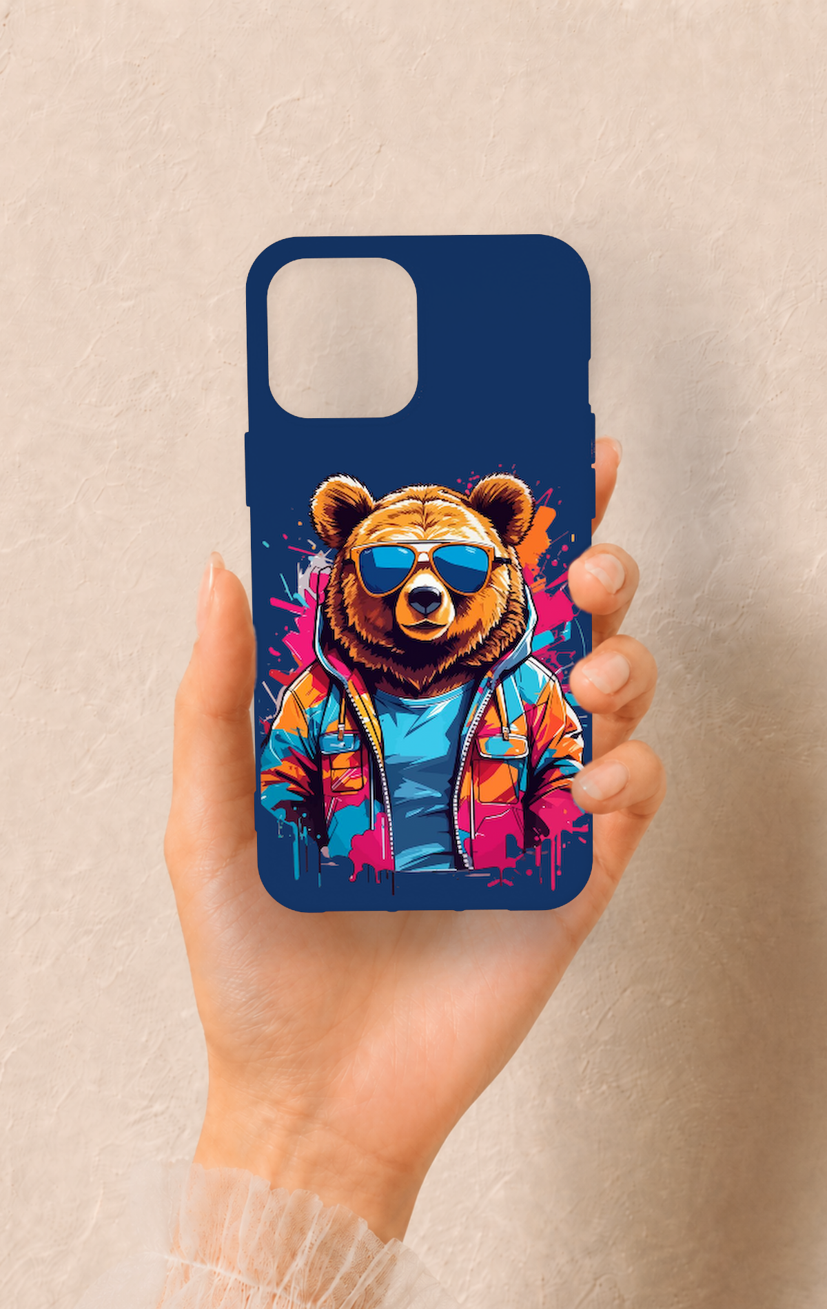 iPhone 12 Pro Max Uyumlu Gözlüklü Ayı Desenli Silikon Kılıf
