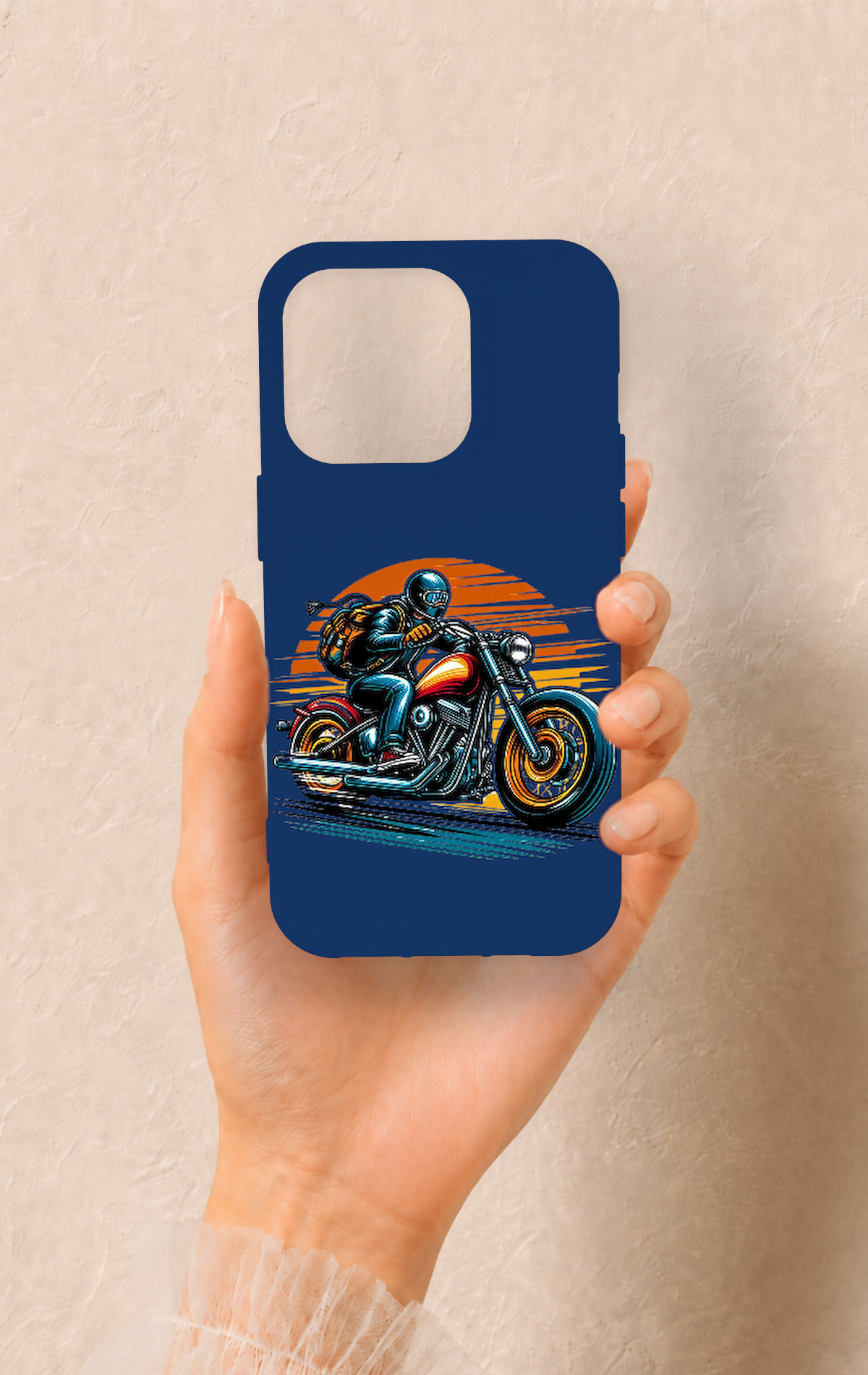 iPhone 14 Pro Uyumlu Moto Rider Desenli Silikon Kılıf