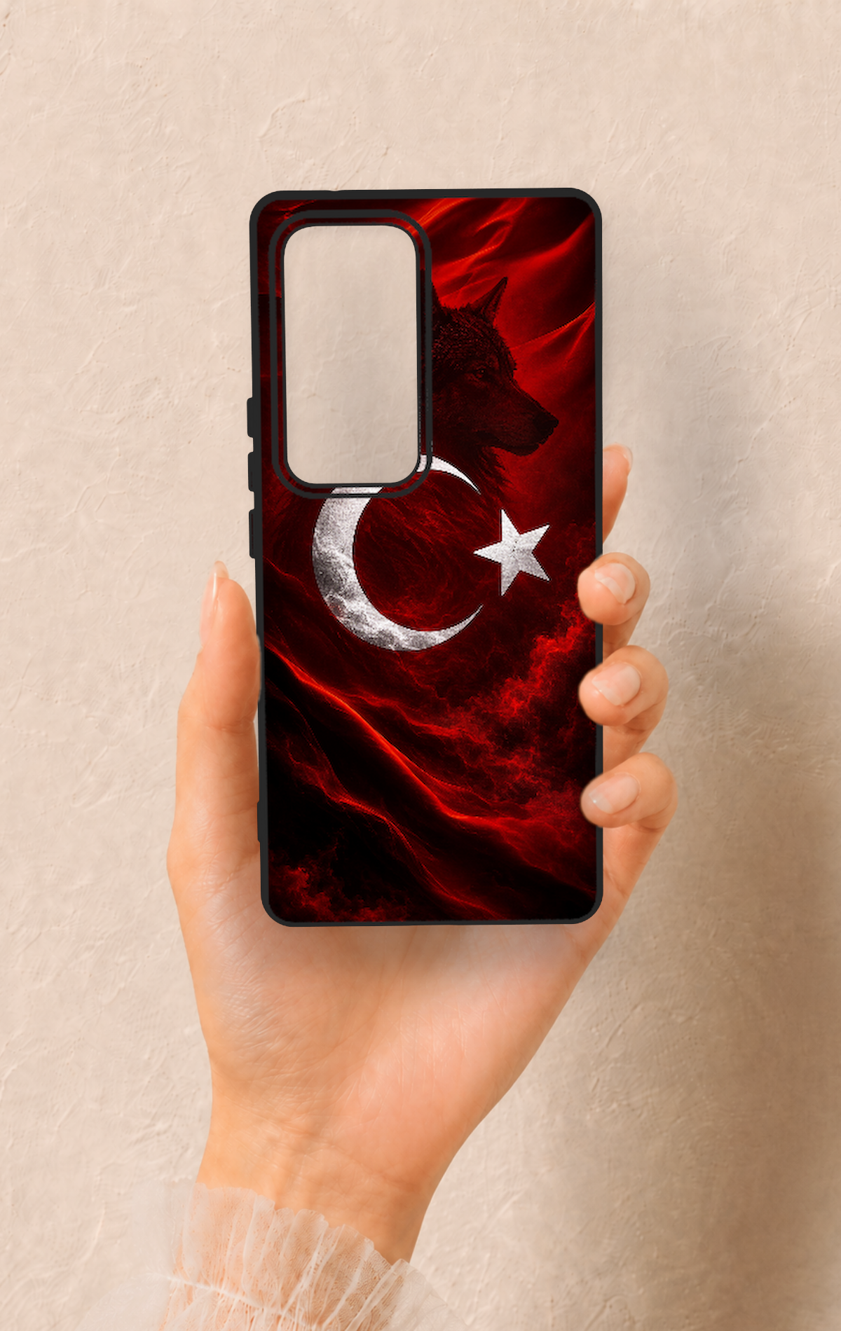 Vivo V30 Uyumlu Kurt Türk Bayrağı Desenli Silikon Kılıf