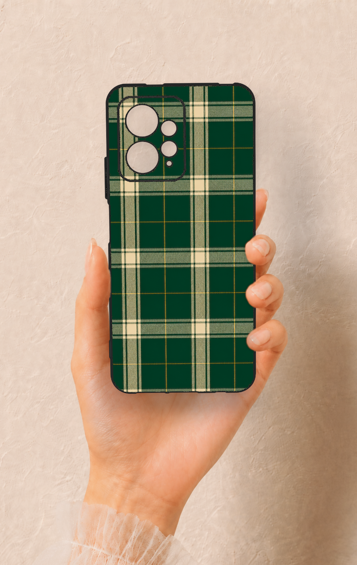 Redmi Note 12 4G Uyumlu Klasik Yeşil Ekose Desenli Silikon Kılıf