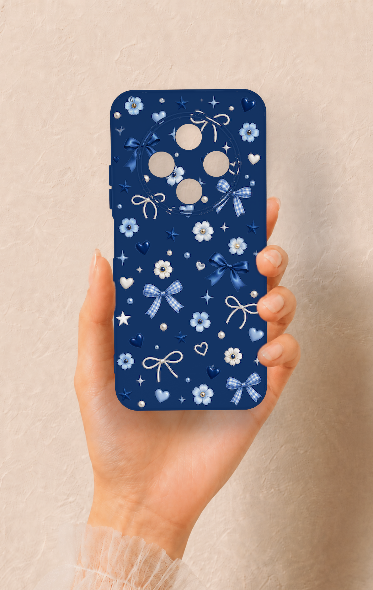 Tecno Spark 30C Uyumlu Mavi Papatya Fiyonk Desenli Silikon Kılıf