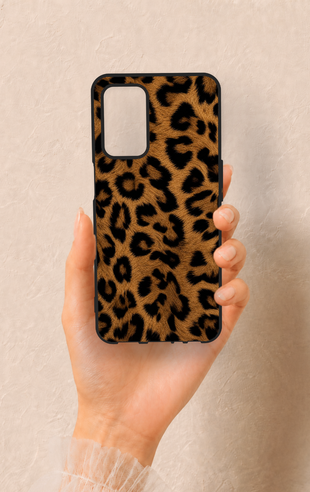 Oppo A55 Uyumlu Koyu Leopar Deri Desenli Silikon Kılıf