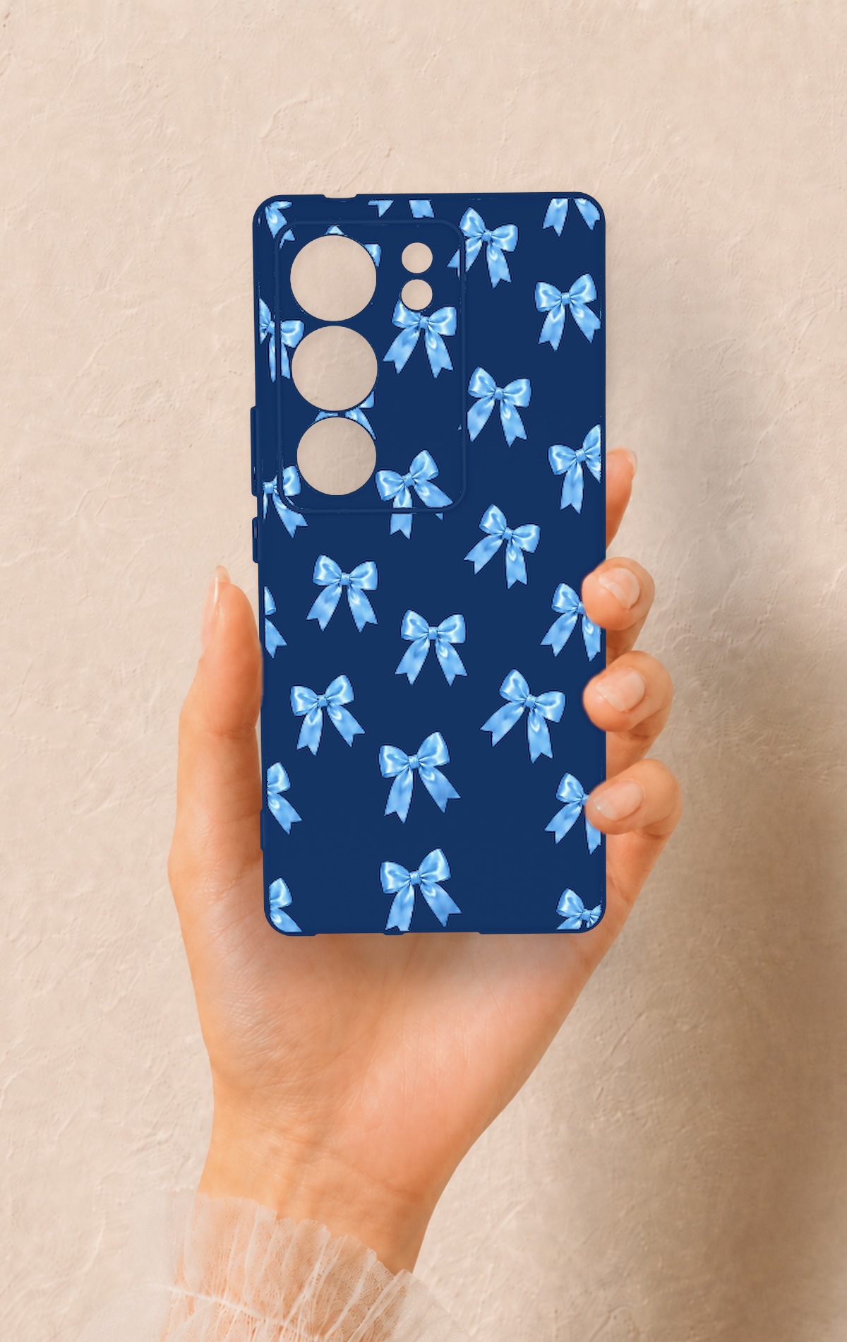 Vivo V29 Uyumlu Mavi Fiyonk Kurdele Desenli Silikon Kılıf