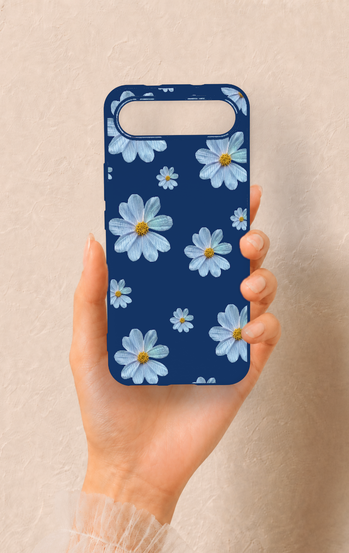 Tecno Spark Slim Uyumlu Mavi Papatya Desenli Silikon Kılıf