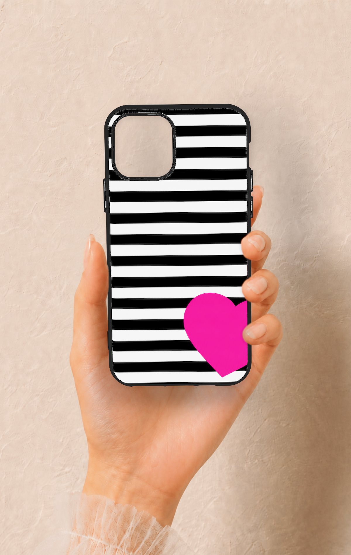 iPhone 11 Pro Uyumlu Çizgili Kalp Desenli Silikon Kılıf