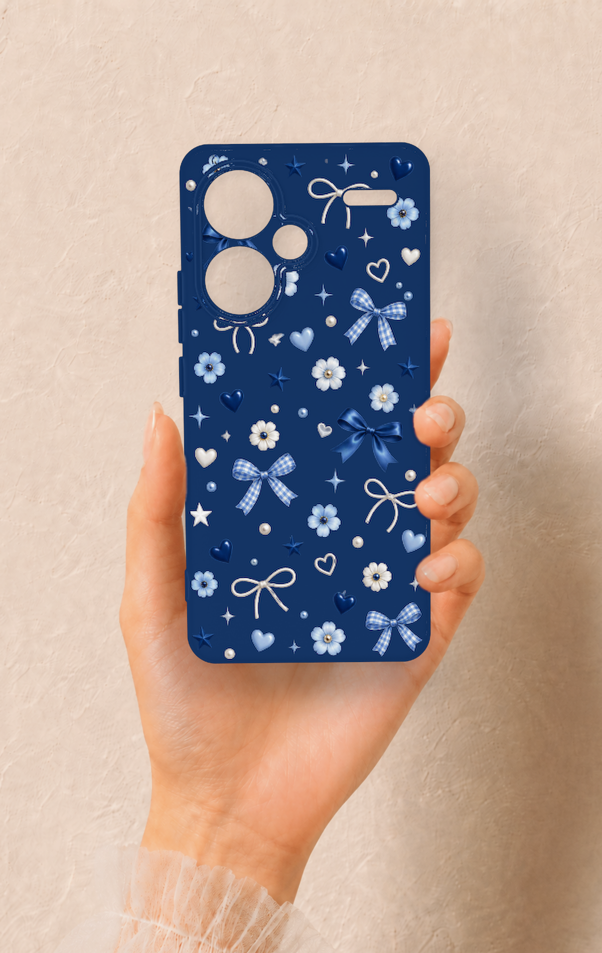 Redmi Note 13 Pro Plus Uyumlu Mavi Papatya Fiyonk Desenli Silikon Kılıf