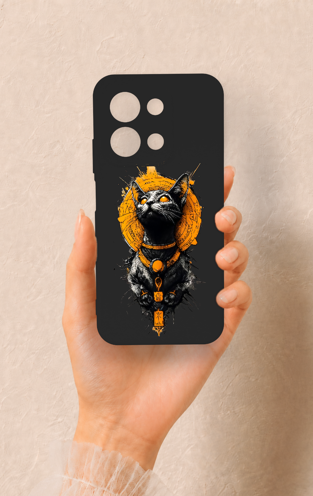 Redmi 15C 4G Uyumlu Mısırlı Kedi Tanrısı Desenli Silikon Kılıf