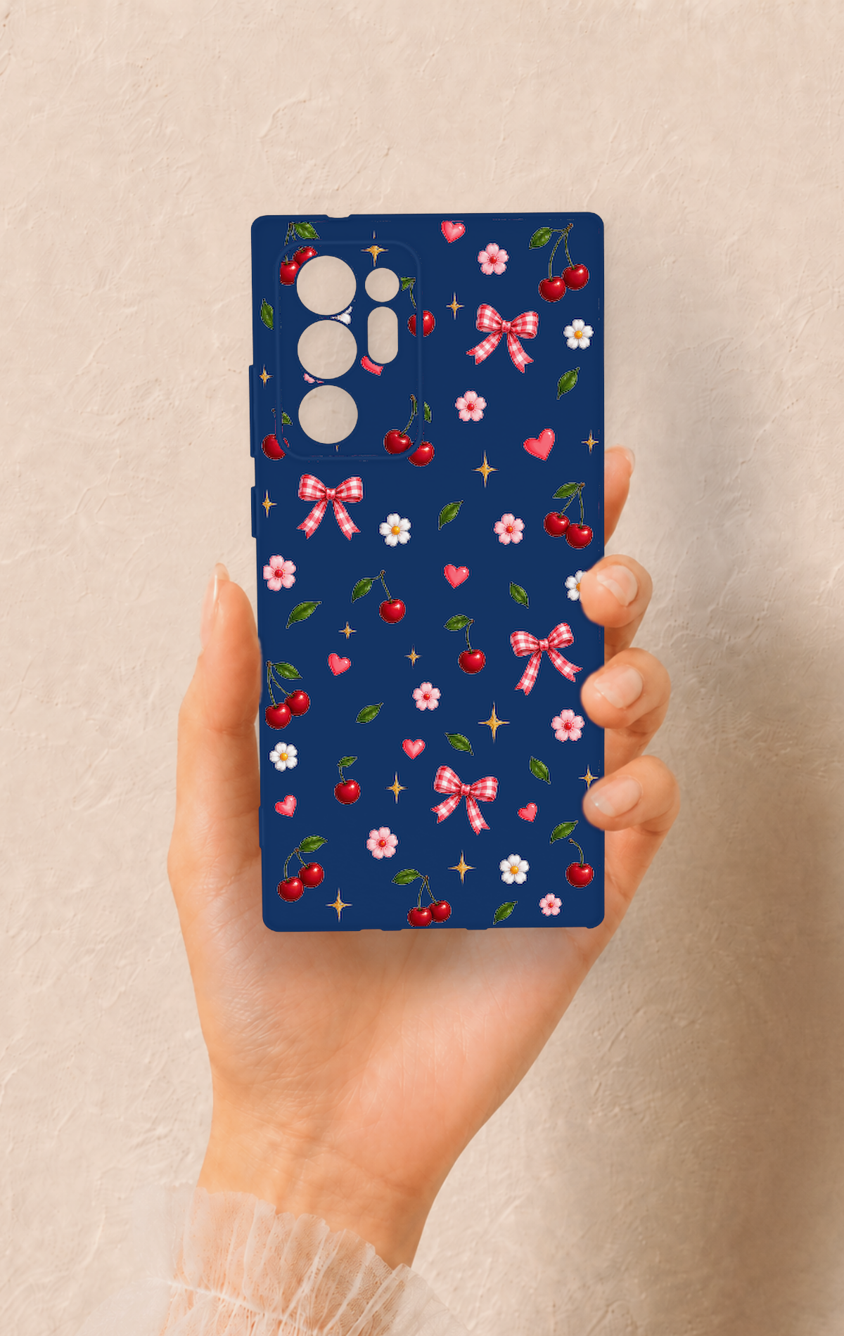 Samsung Note 20 Ultra Uyumlu Çiçek Kiraz Fiyonk Desenli Silikon Kılıf