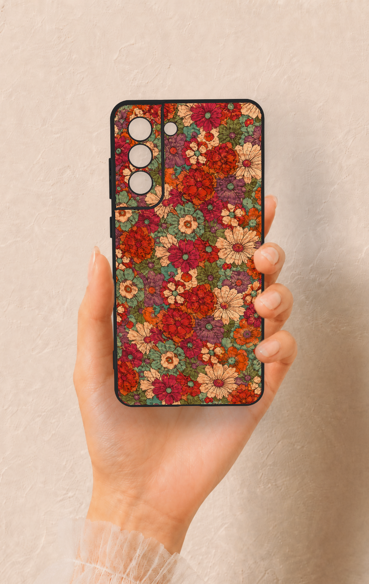 Samsung-S21FE Uyumlu Pastel Çiçek Bahçesi Desenli Silikon Kılıf