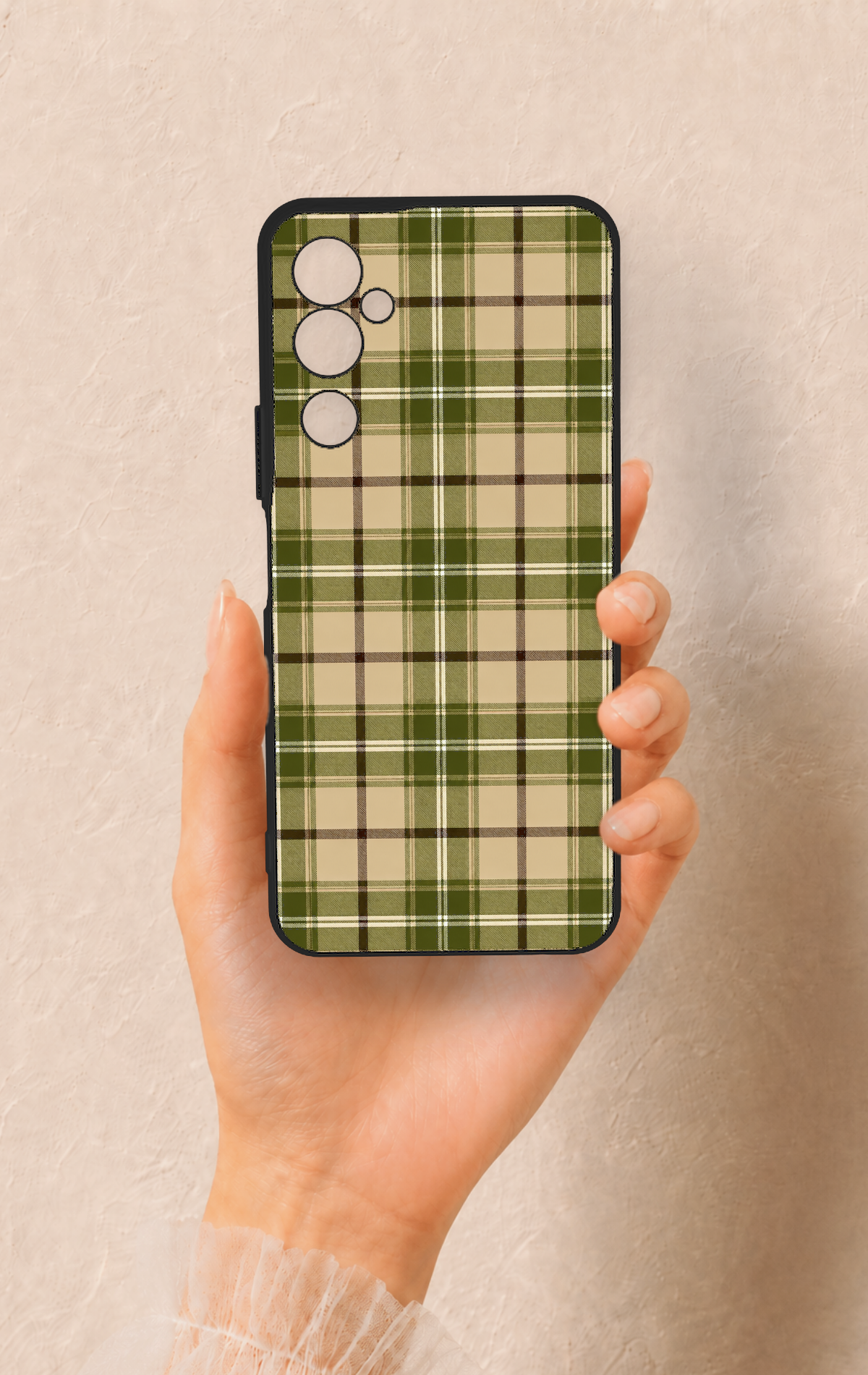 Tecno Pova Neo 2 Uyumlu Zeytin Yeşili Ekose Desenli Silikon Kılıf