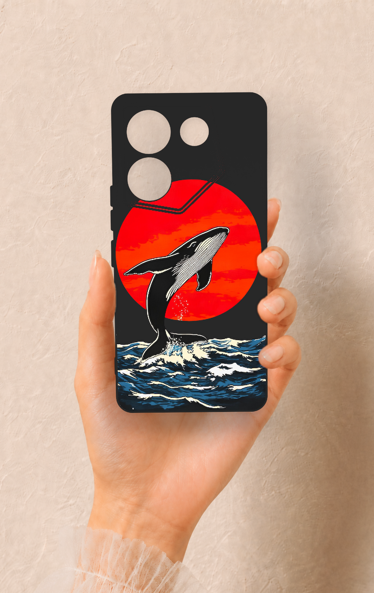 Tecno Caman 20 Pro 5G Uyumlu Kırmızı Güneş Balina Desenli Silikon Kılıf