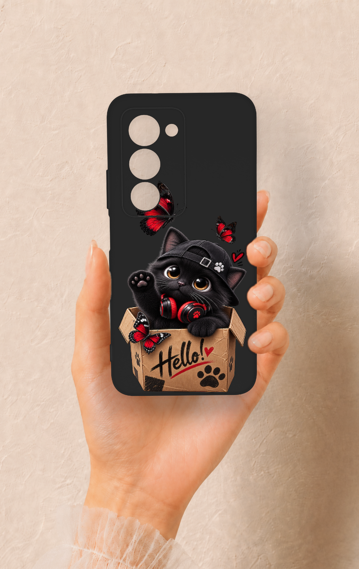 Redmi 15 5G Uyumlu Hello Cat Desenli Silikon Kılıf