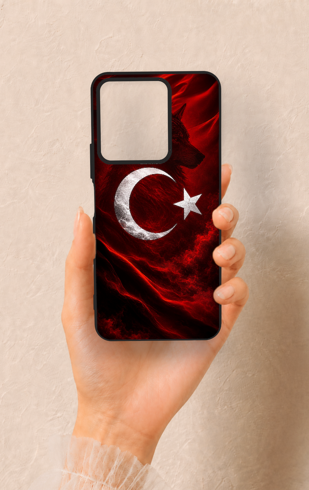 Vivo Y35 Uyumlu Kurt Türk Bayrağı Desenli Silikon Kılıf