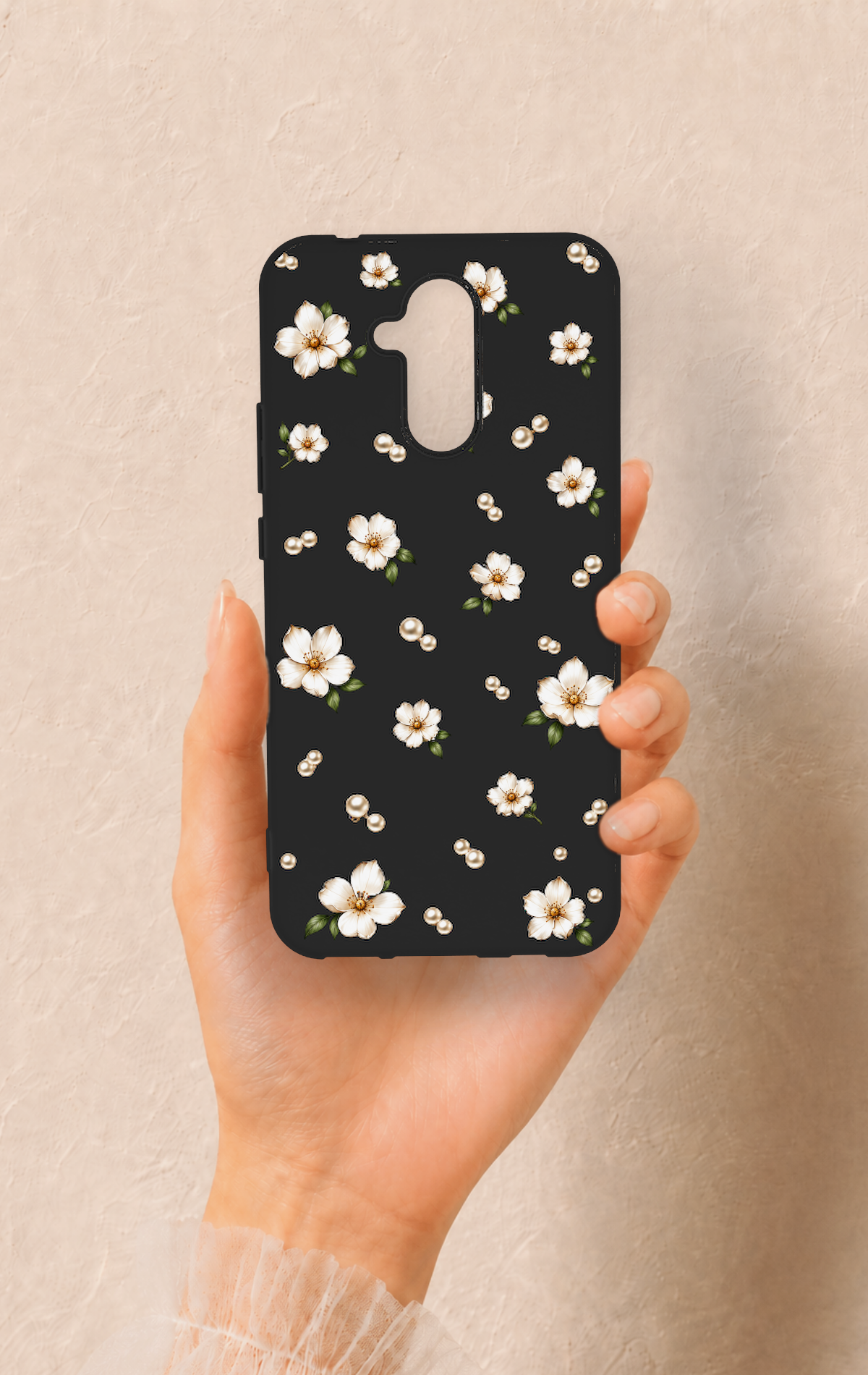 Huawei Mate 20 Lite Uyumlu İnci Papatya Desenli Silikon Kılıf